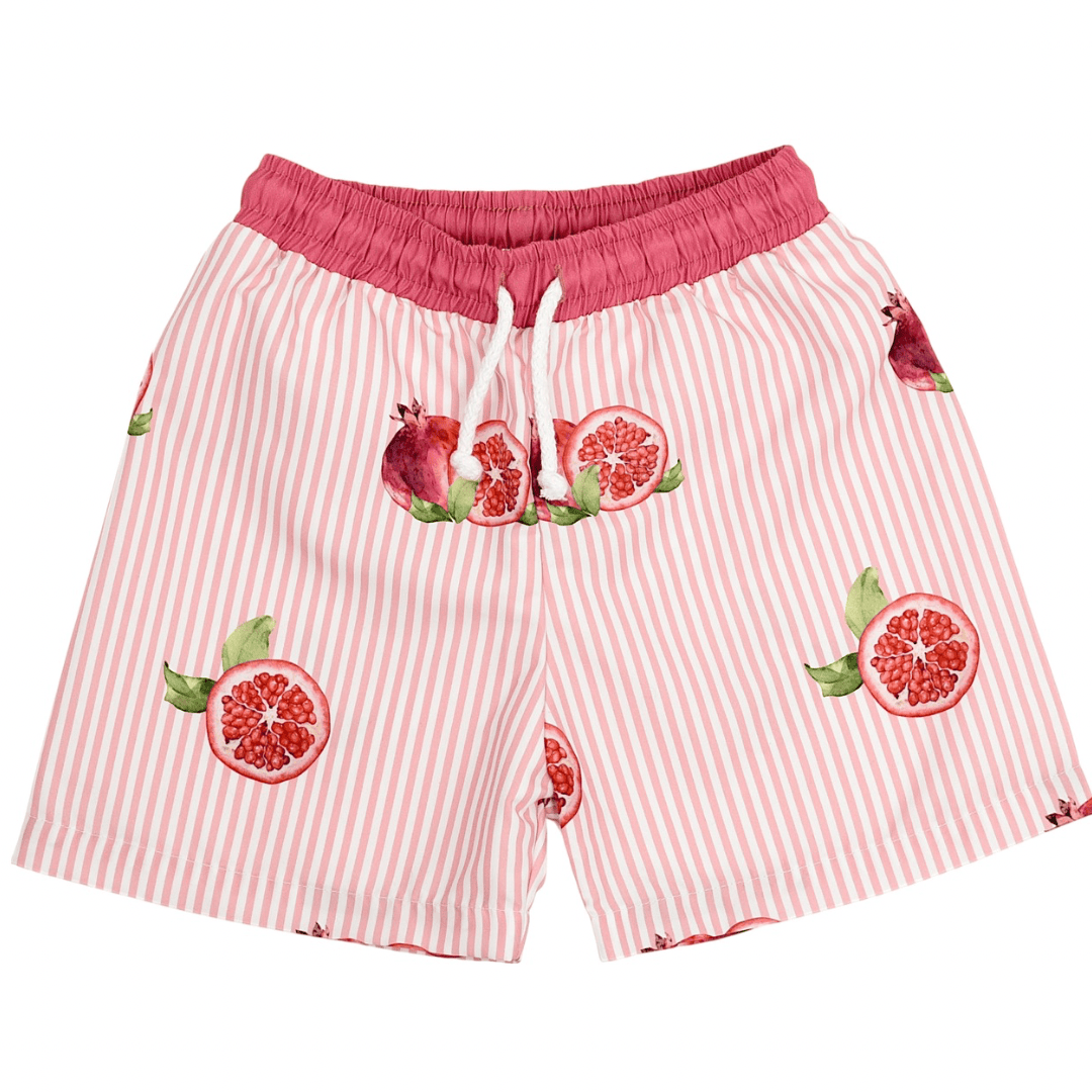 MEIA PATA - Pomegranates Print Swim Shorts - Raspberry