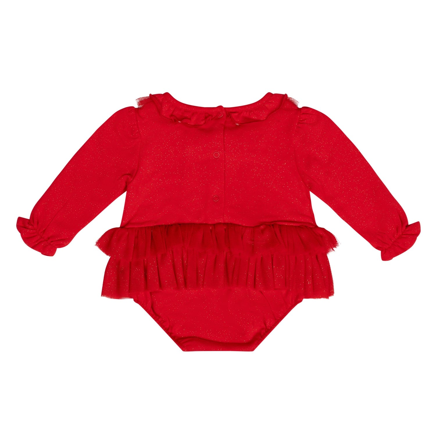 LITTLE A - Festive Hearts Harley Tulle Romper Red