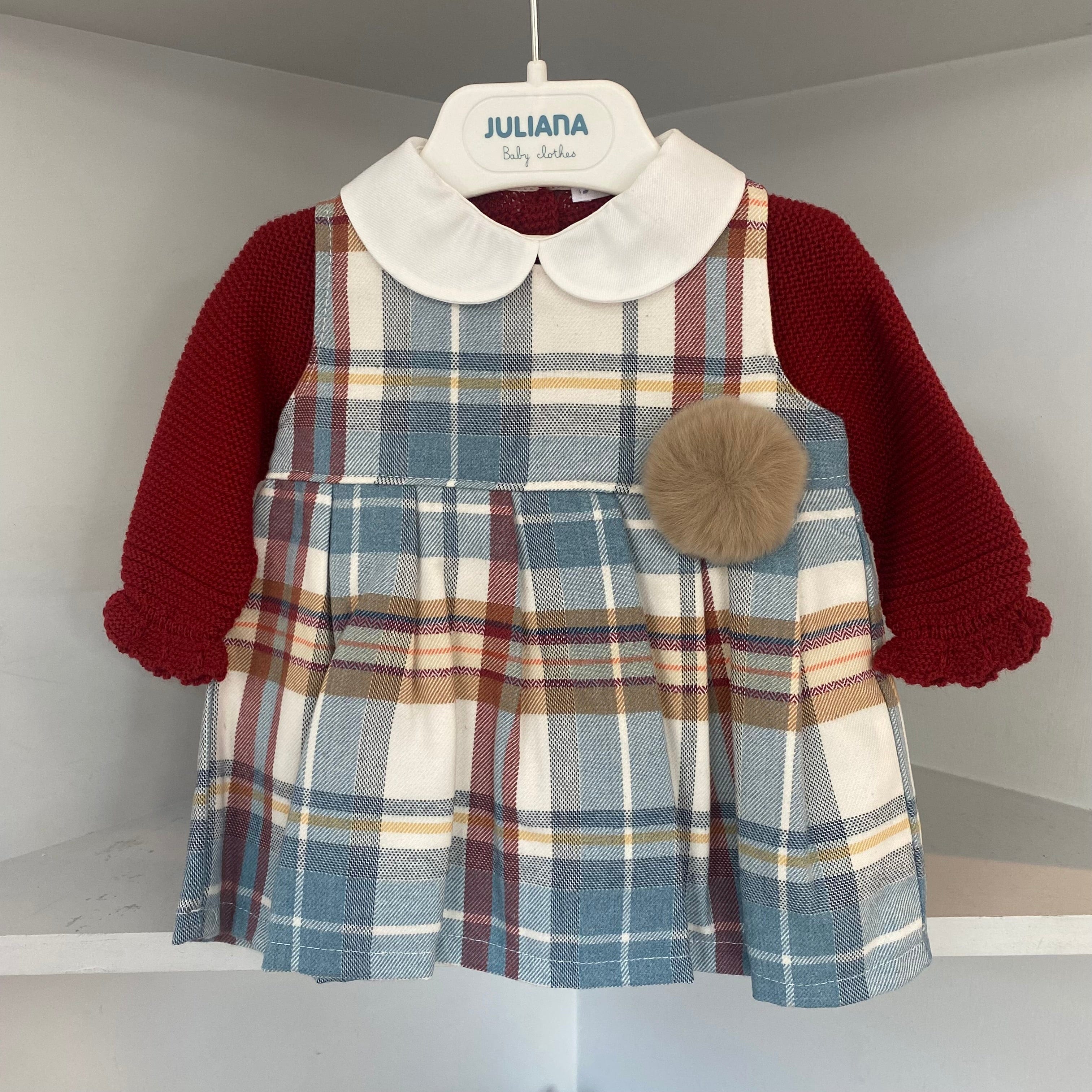 Juliana - Pom Pom Pleated Dress - Rust