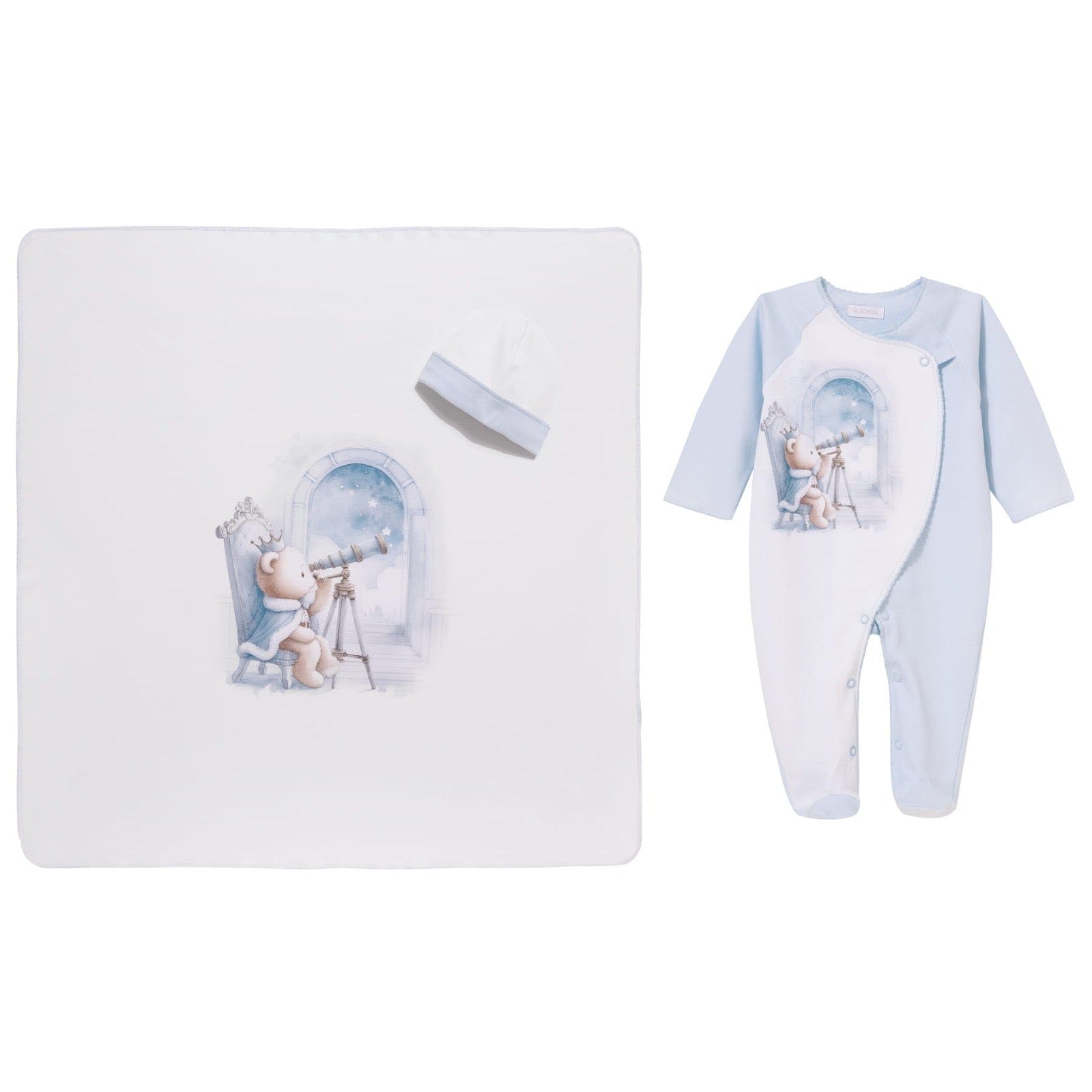SOFIJA -King Babygrow / Swaddle Blanket & Hat Set - Blue