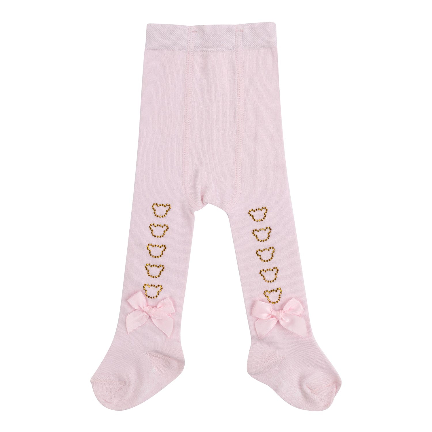 LITTLE A - Bear Hugs Gladys Diamante Bear Tights - Baby Pink