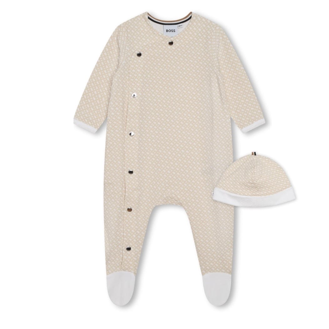 HUGO BOSS - Logo Print  Babygrow & Hat Set - Stone