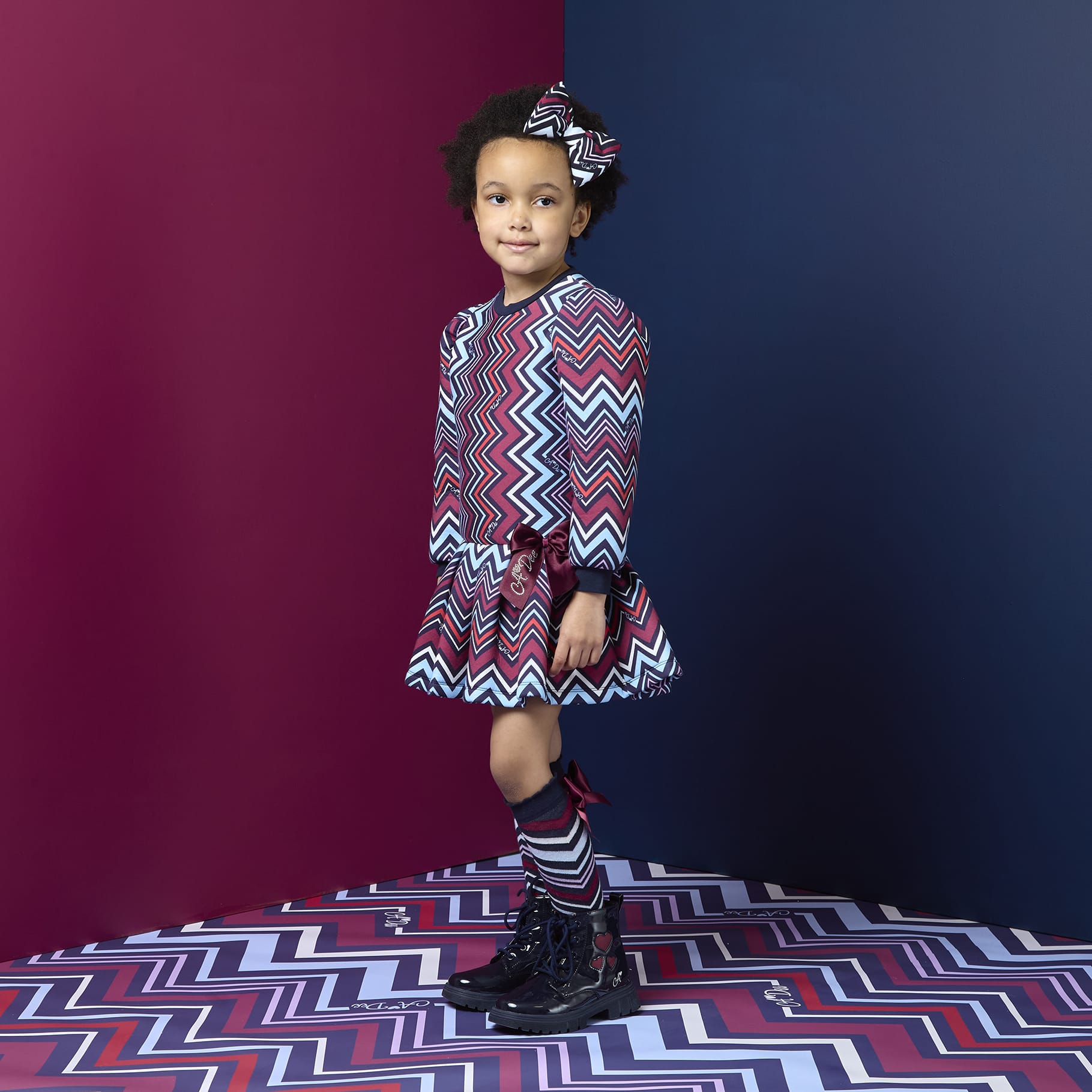 A DEE - Chevron Charm Cora Chevron Print Dress - Navy