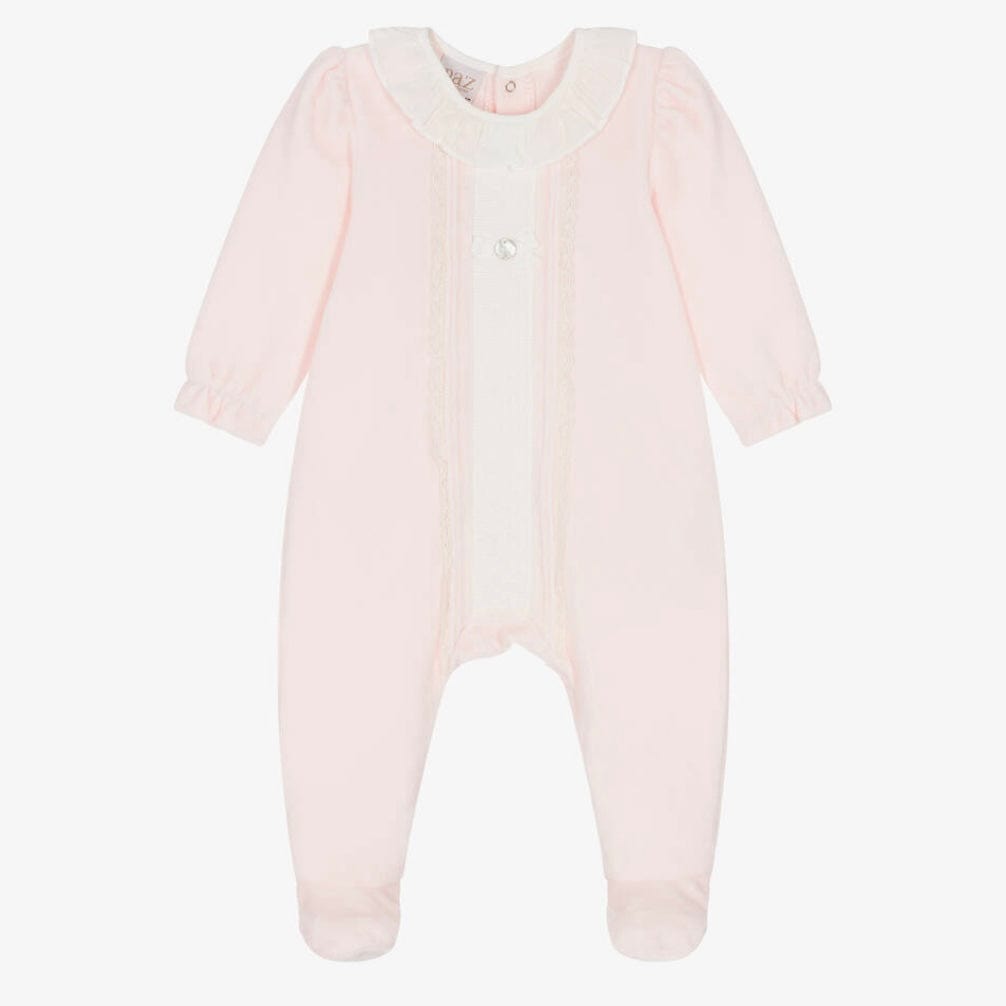 PAZ RODRIGUEZ - Peter Pan Collar Velour Baby Layette Four Piece Set - Pink