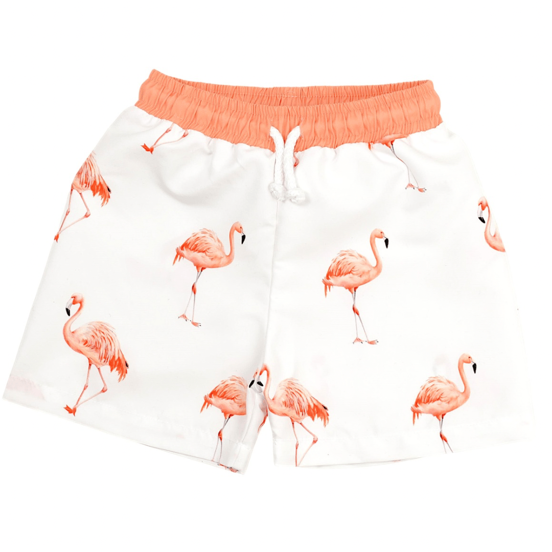 MEIA PATA - Flamingos Print Swim Shorts - Peach