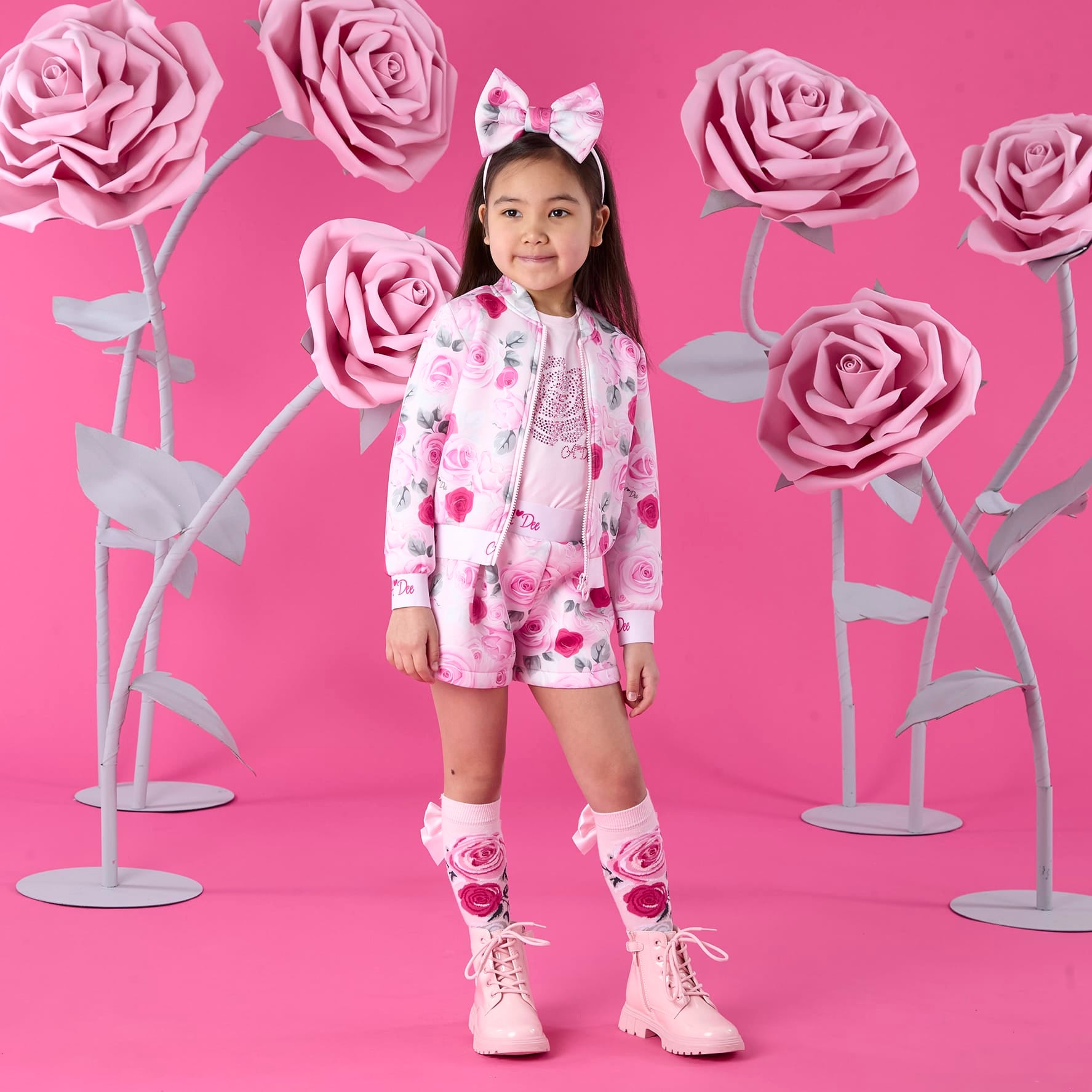 A DEE - Winter Bloom Alice Rose Print Bomber - Pale Pink
