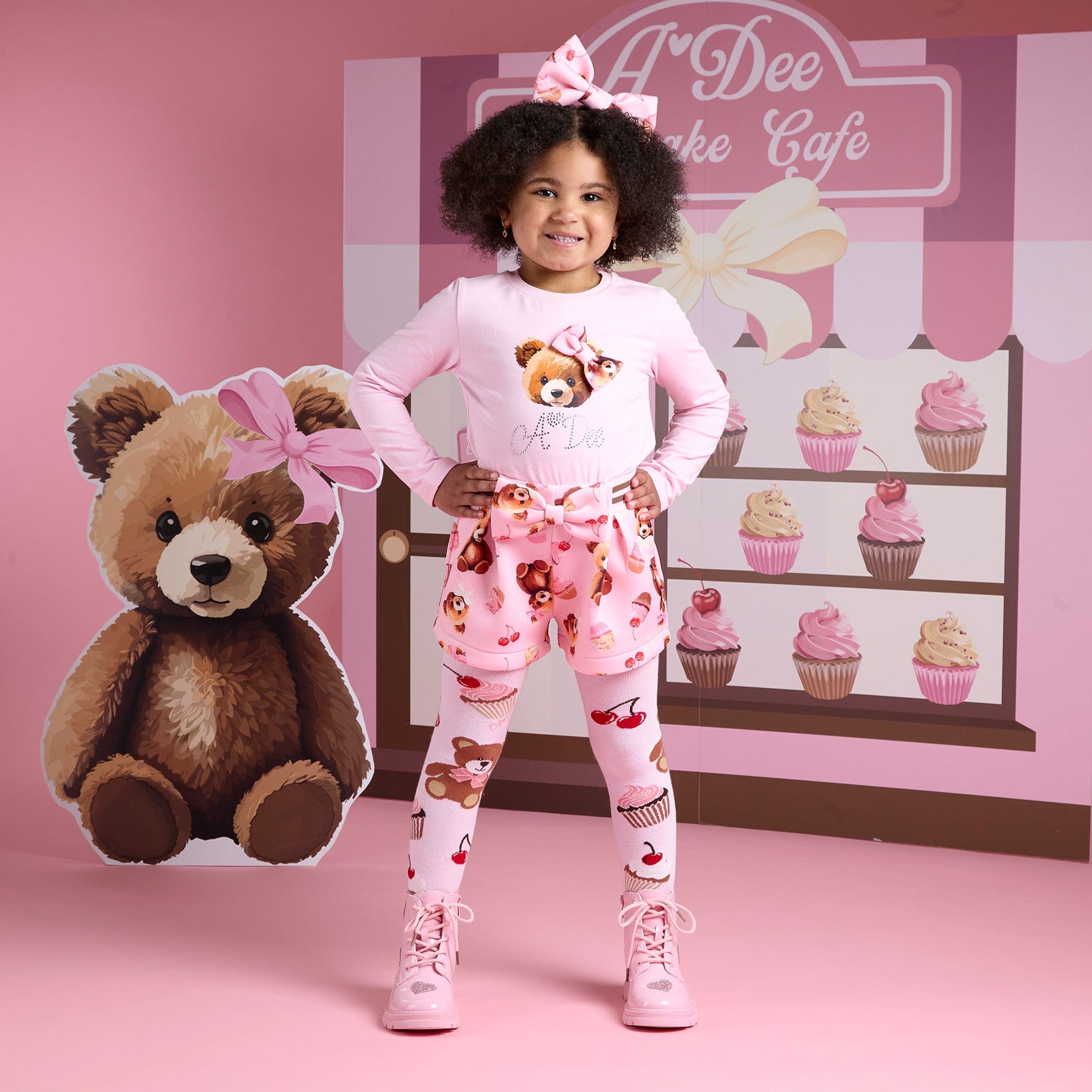 A DEE - Teddy Bear Bakery Maya Bear Print Short Set - Pink Fairy