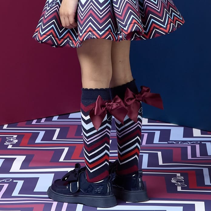 A Dee - Chevron Charm Alessandra Chevron Knee High Socks - Dark Navy