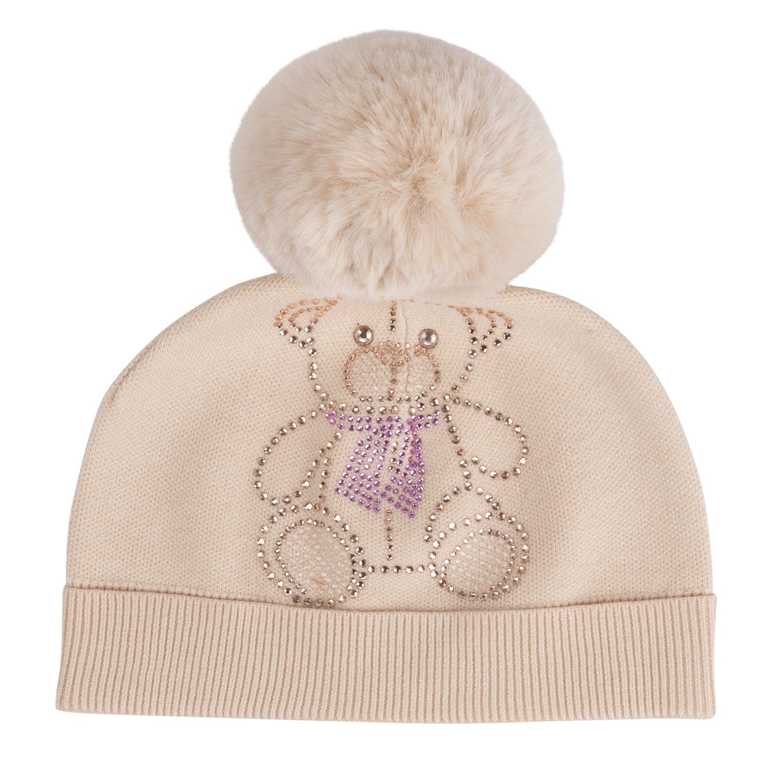 A DEE - Abstract Teddy Sabrina Knitted Pom Pom Teddy Hat - Beige