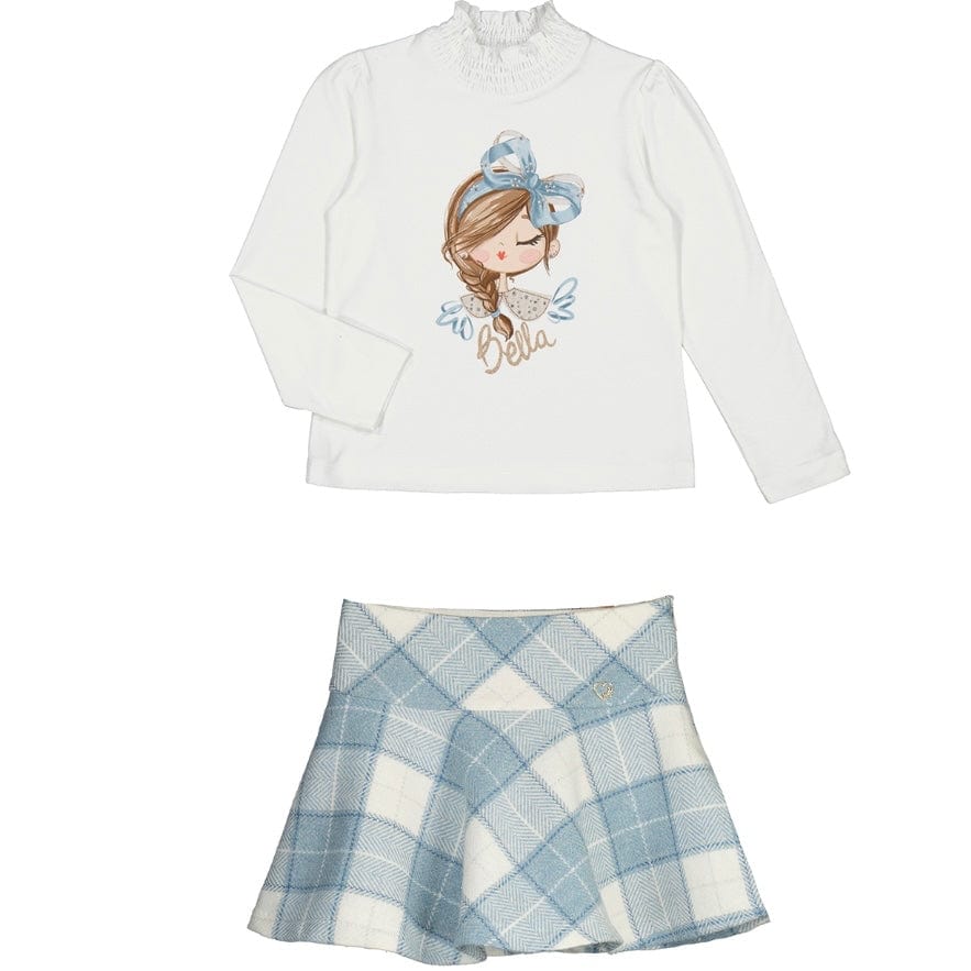 MAYORAL - Face Plaid Skirt Set - Bluebell