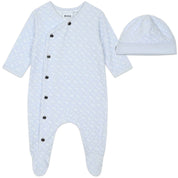 HUGO BOSS - Velour Babygrow  & Hat Set -  Blue