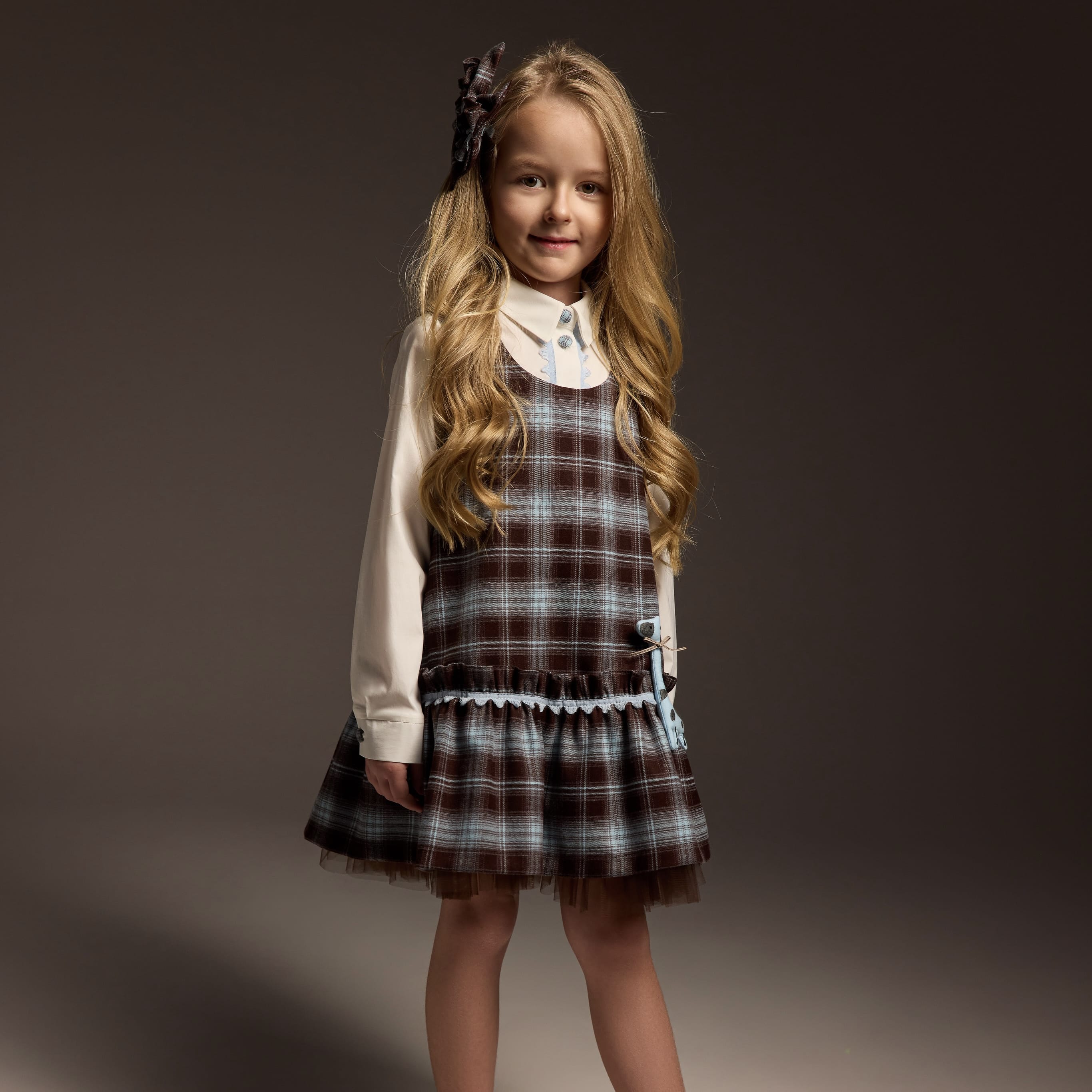 Daga - Giraffe Charm Pinafore & Blouse Set - Brown