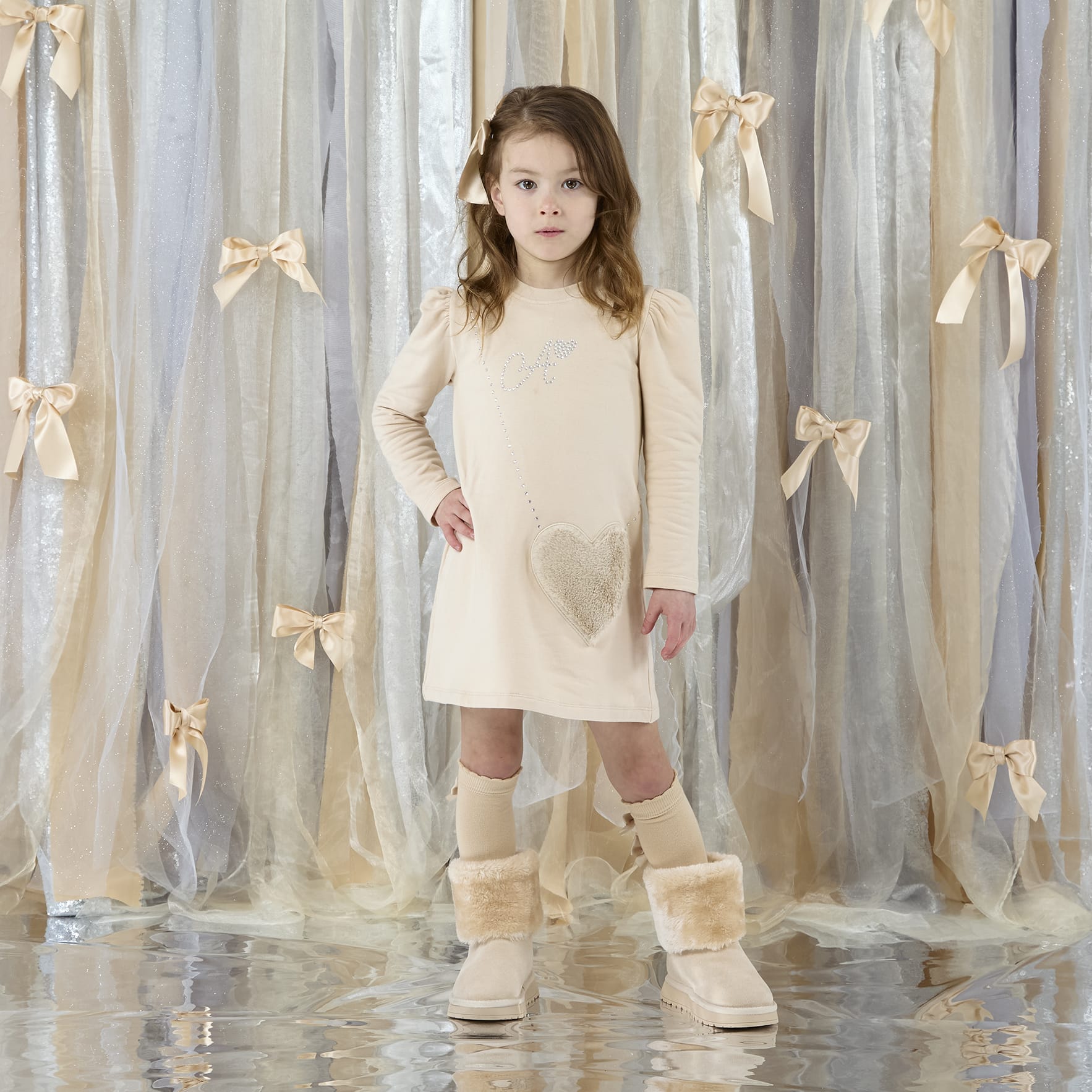 A DEE - Eau De A Dee Alyssa Fur Handbag Dress - Stone Beige