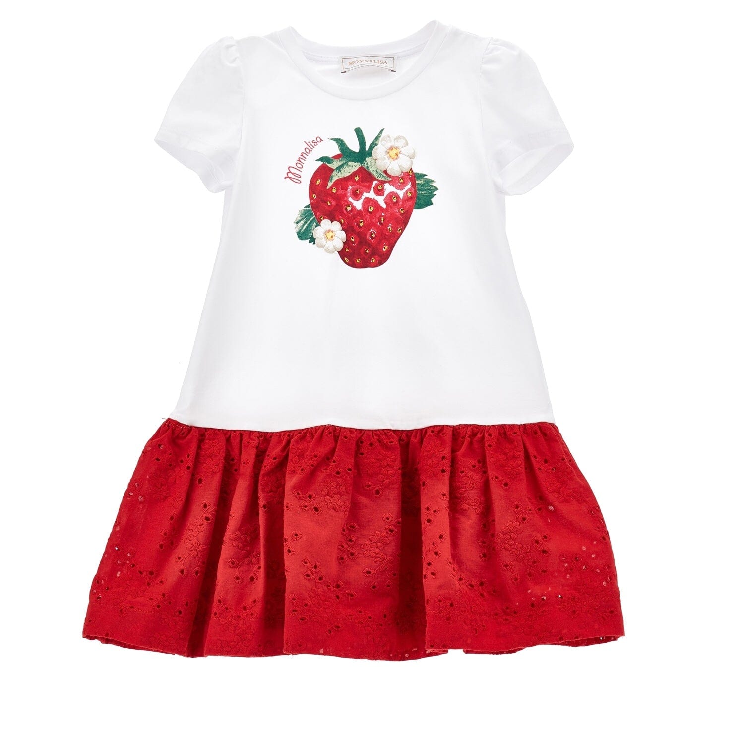 MONNALISA - Strawberry Jersey Dress - White