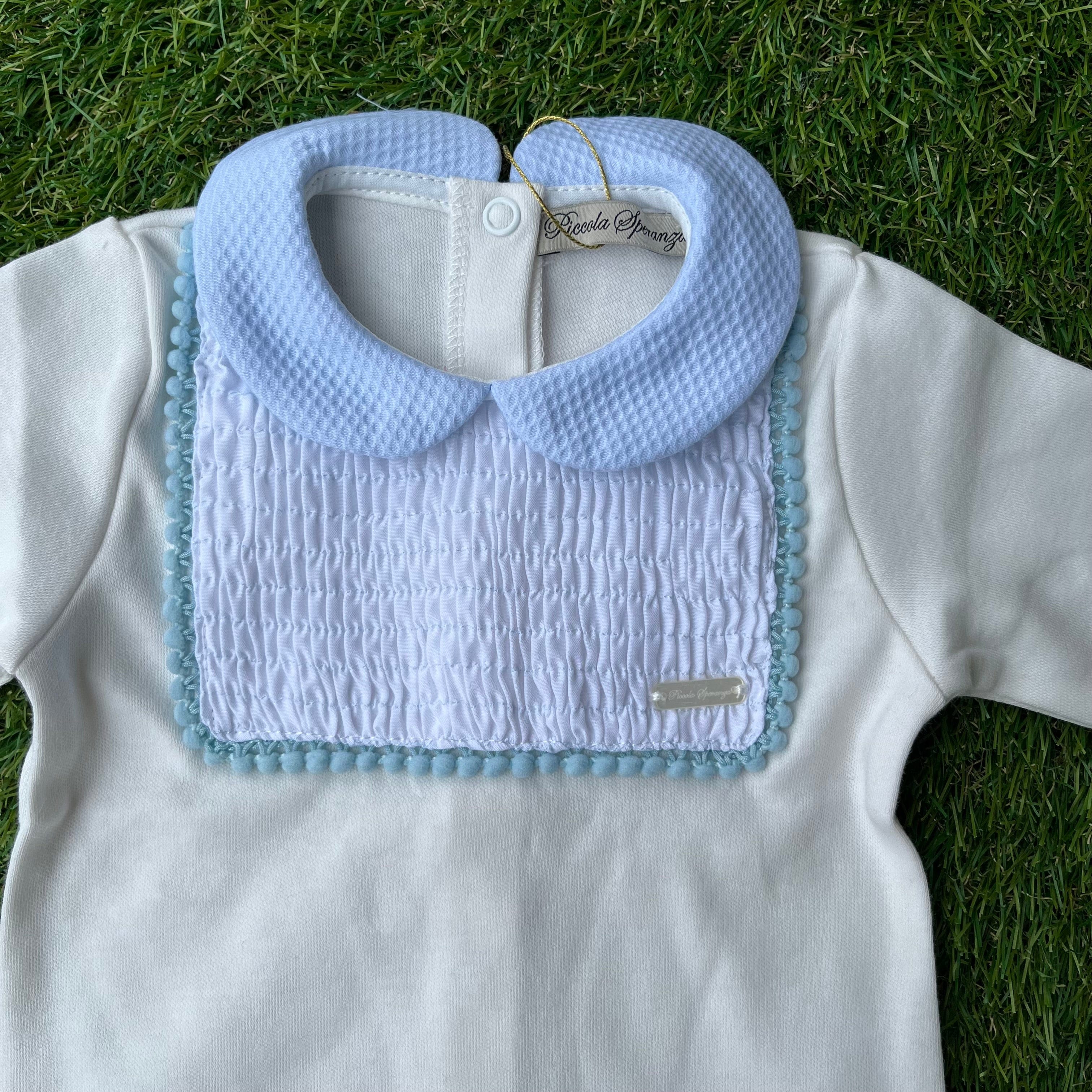 Piccola Speranza -Peter Pan collar  Bib Babygrow - Blue