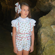 BABINE - Strawberry Pinafore Playsuit & Blouse   - Blue