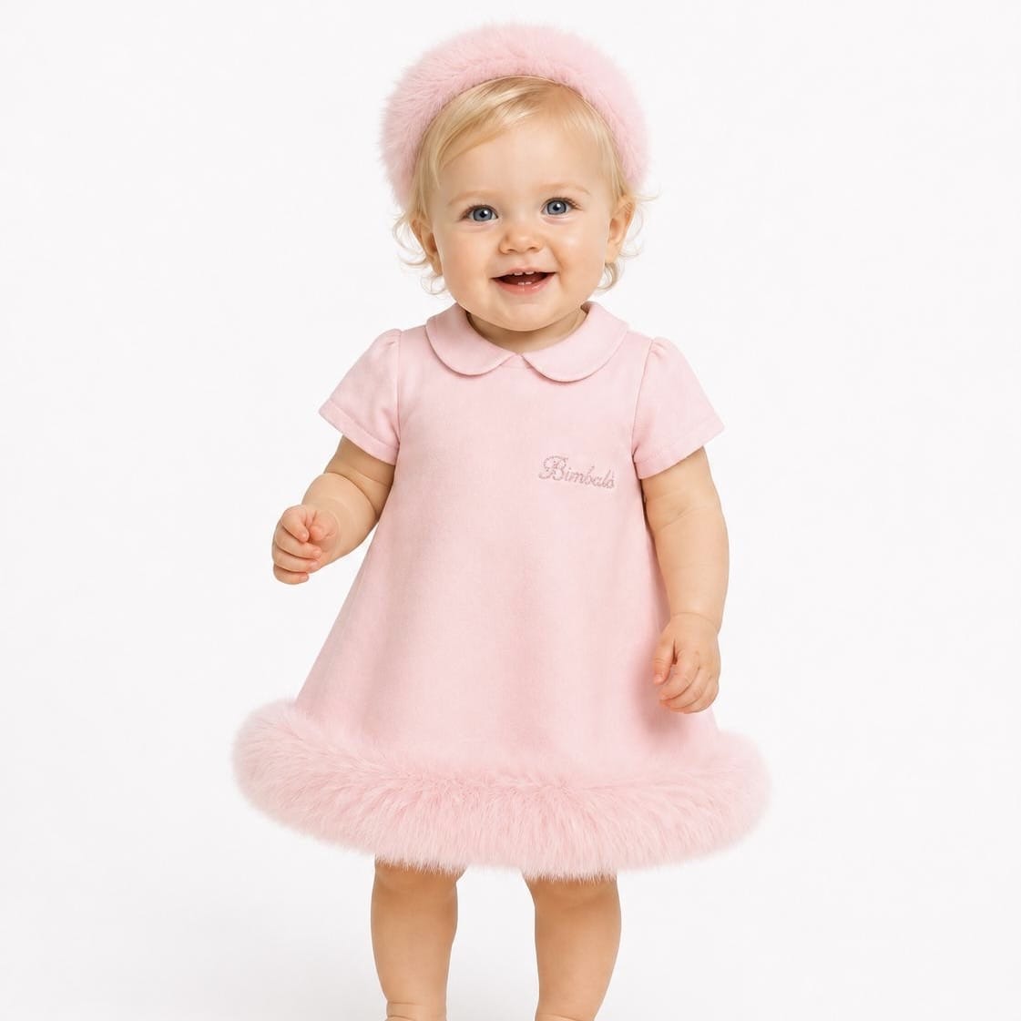 Bimbalo - Fur Peter Pan Collar Dress - Pink
