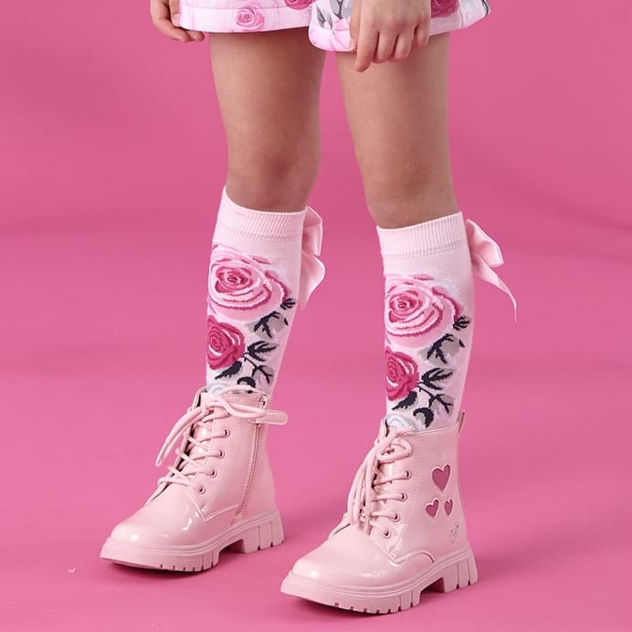 A Dee - Winter Bloom Alessandra Rose Print Knee High Socks - Pale Pink