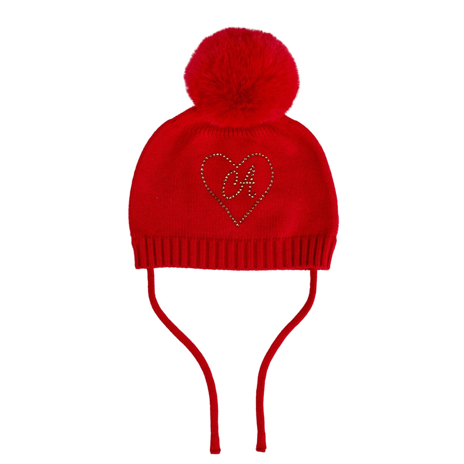 LITTLE A - Festive Heart Pom Pom Hat - Red