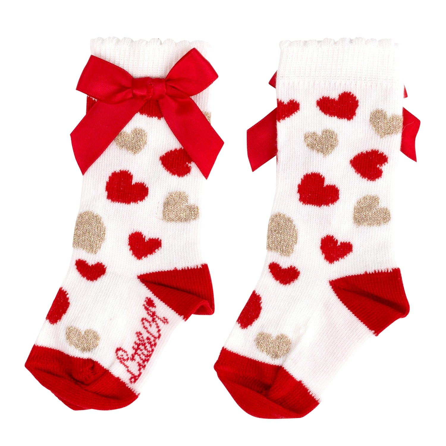 LITTLE A - Festive Hearts Hayden Heart Knee High Socks - Red