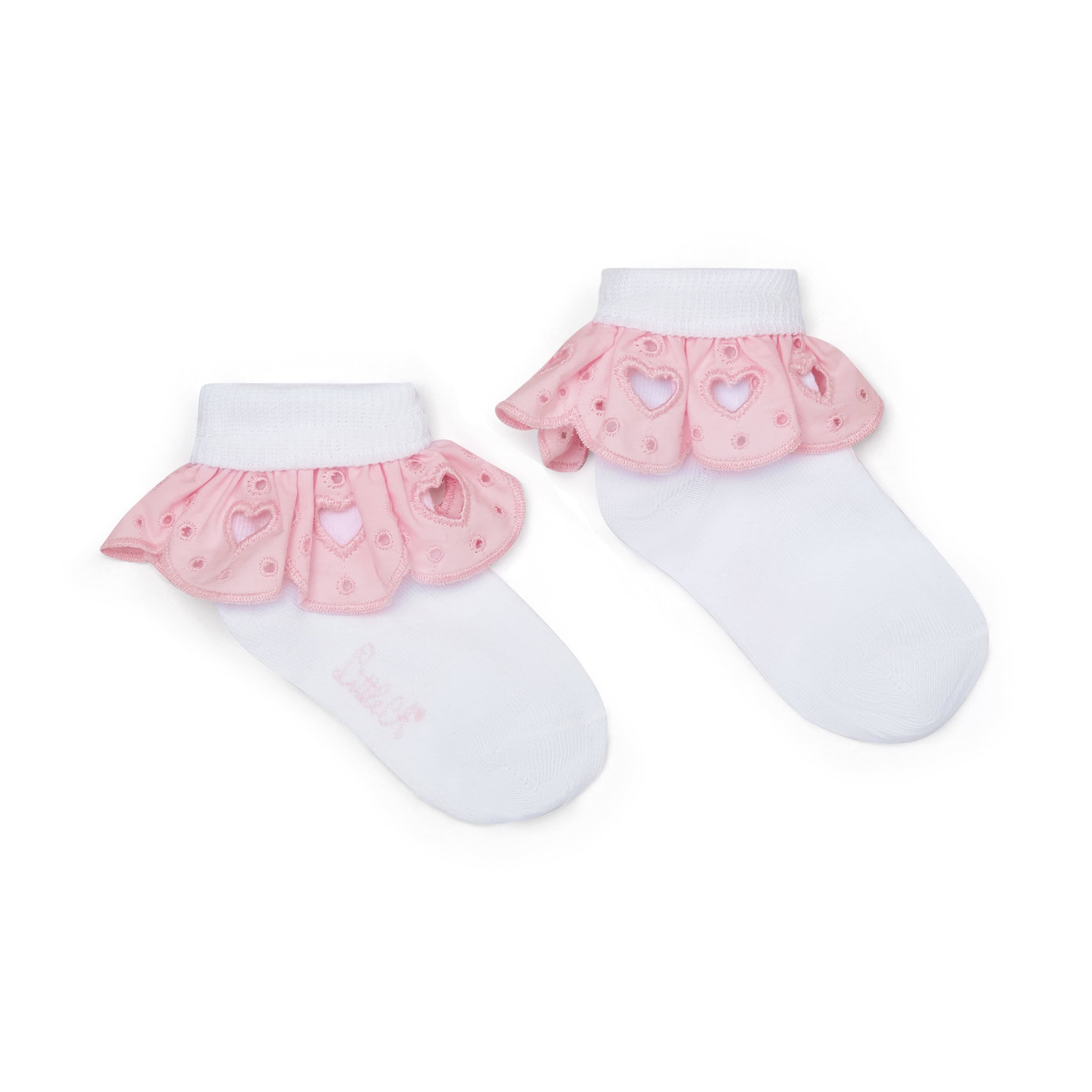 LITTLE A - Perfectly Pink Ona Frill Ankle Sock - White