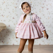 ABUELA TATA - Check Baby Dress & Bonnet - Pink