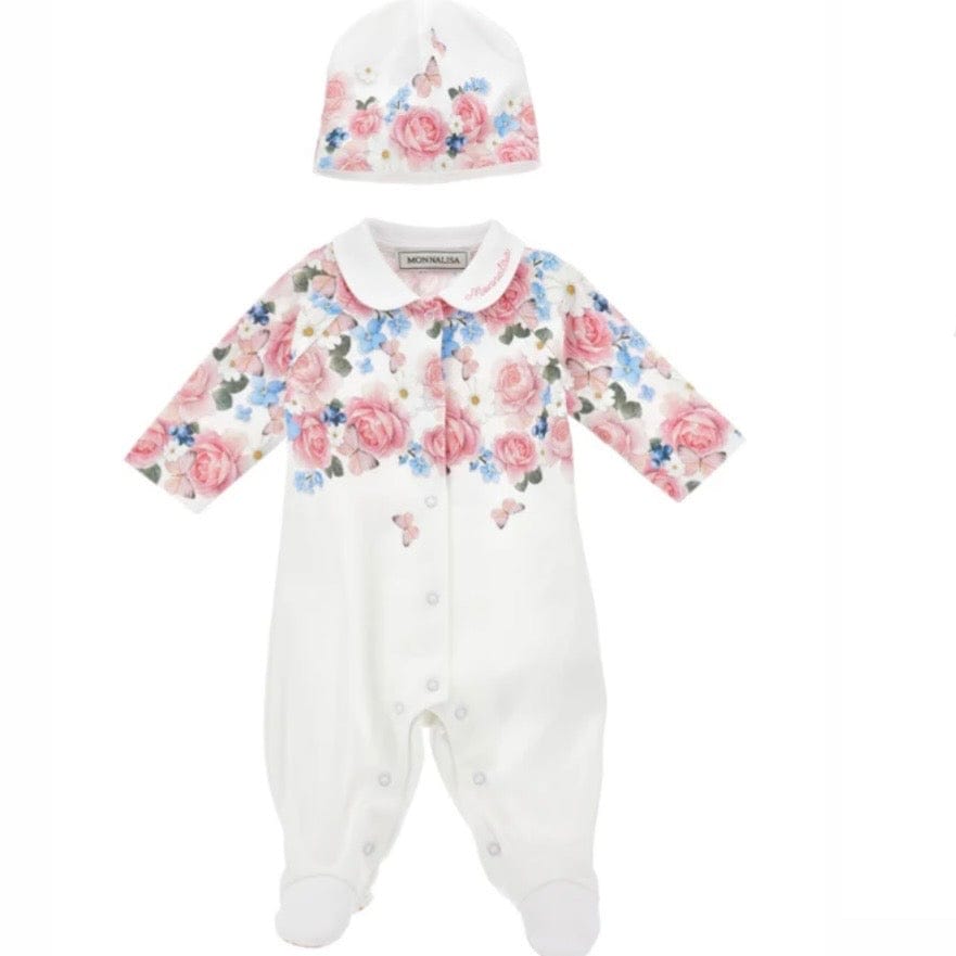 MONNALISA - Rose Babygrow Two Piece Set - White