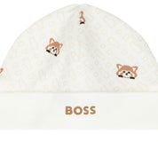 HUGO BOSS - Cotton Print Babygrow  & Hat Set -  Cream