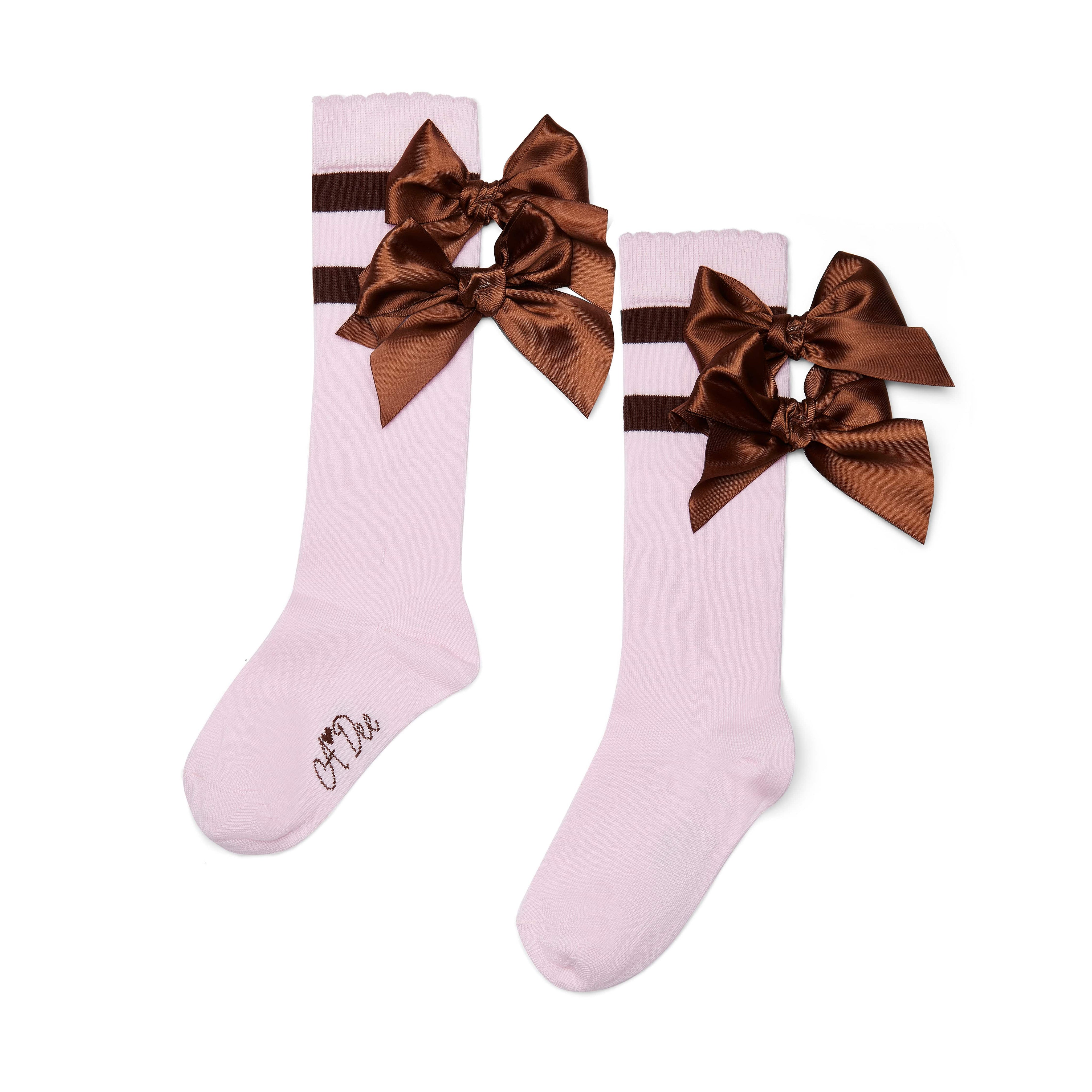 A Dee - Initial Icon Maeve Knee High Double Bow Socks - Pink Fairy