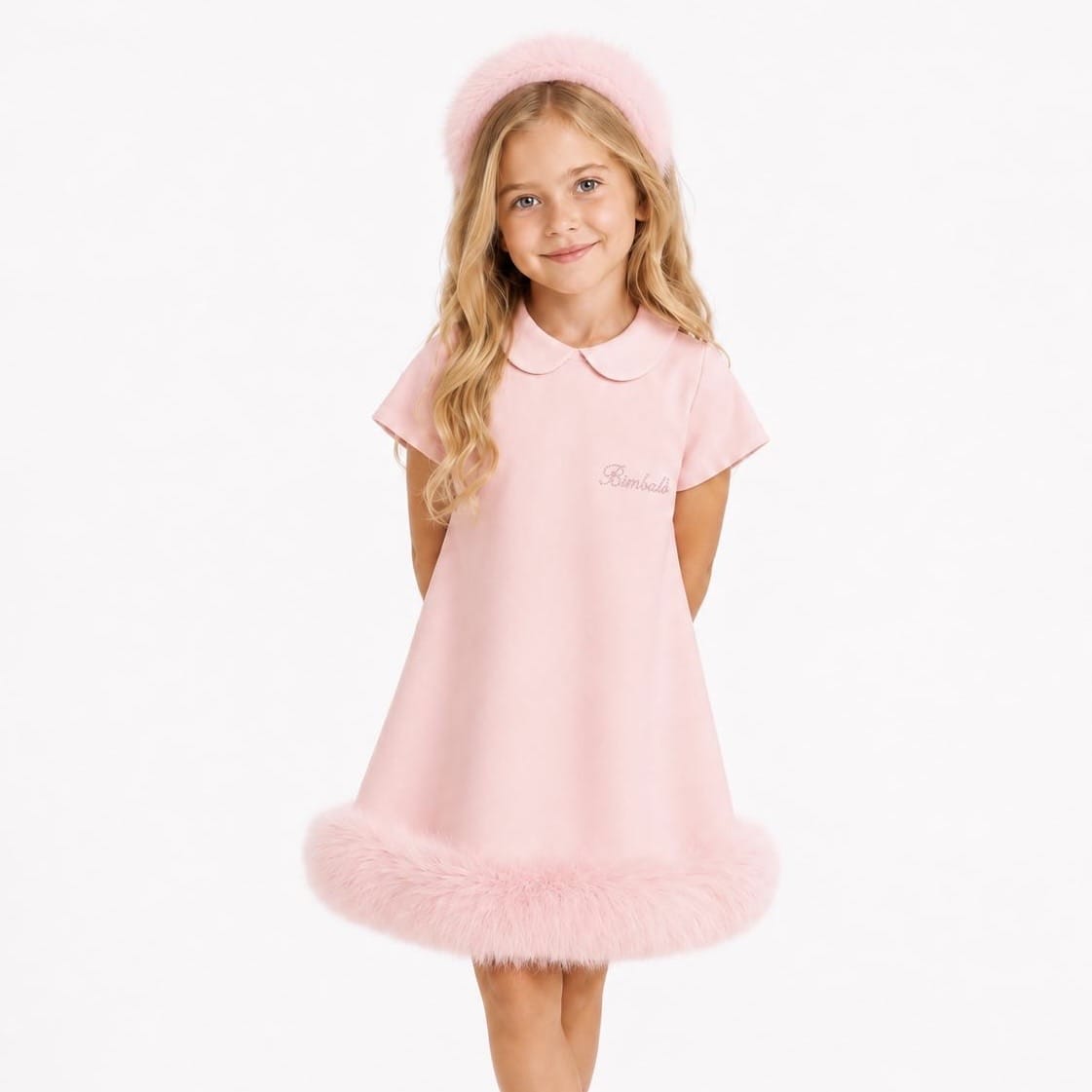Bimbalo - Fur Peter Pan Collar Dress - Pink