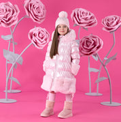 A DEE - Winter Bloom Aurora Long Fur Trim Jacket - Pale Pink
