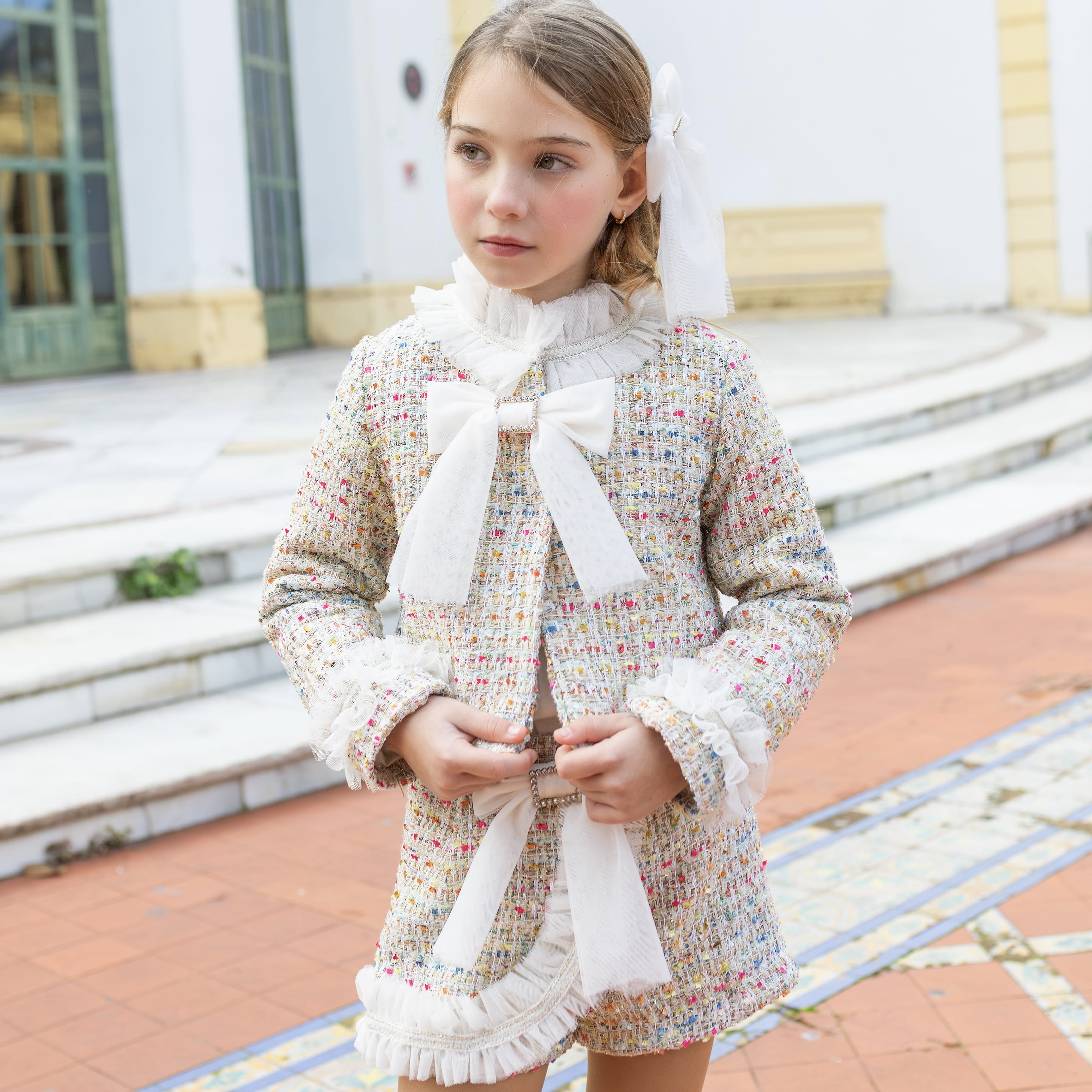 NAXOS - Tweed Multi Colour Four Piece Short Set - Cream