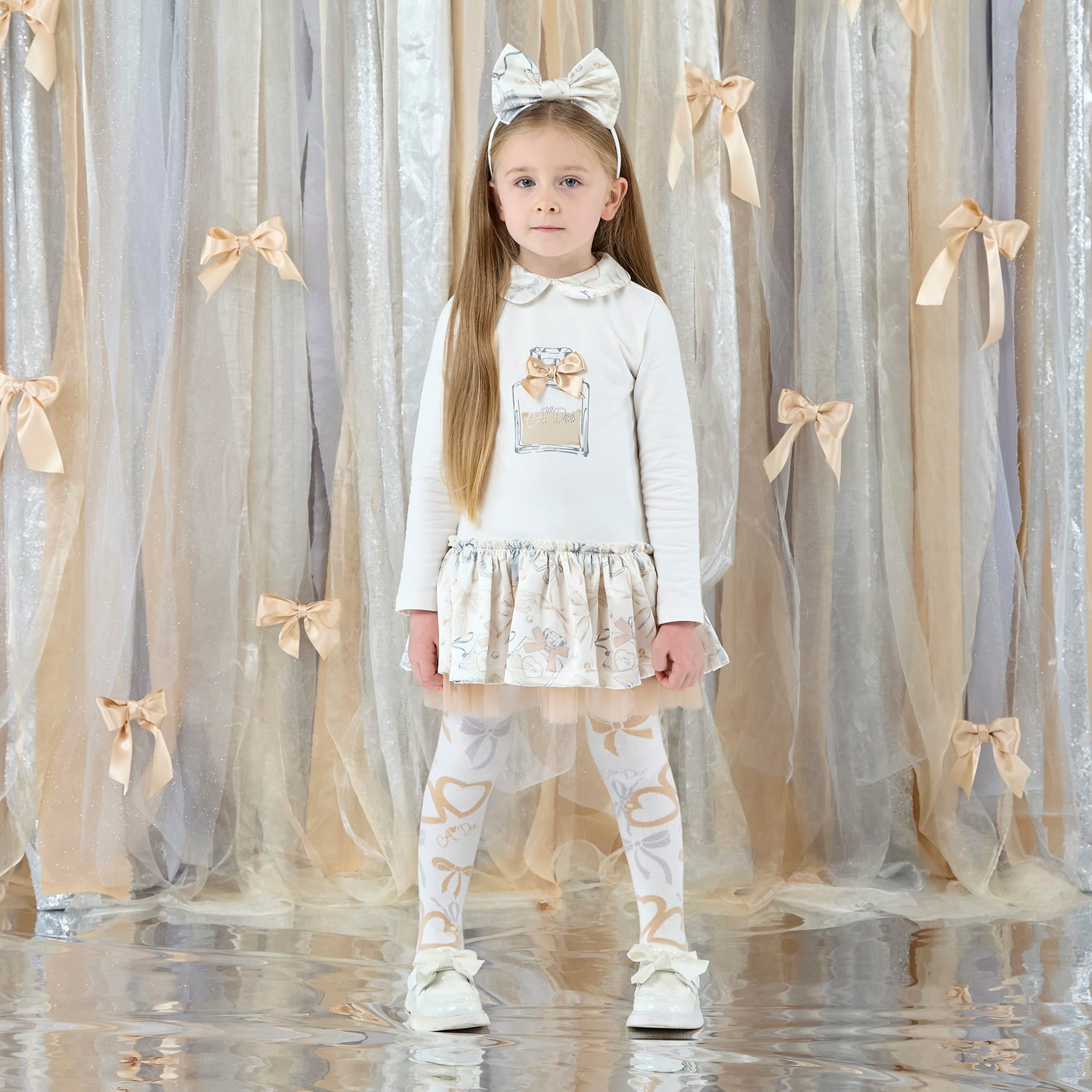 A DEE - Eau De A Dee Betty Bow Print Drop Waist Dress - Snow White