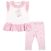 LITTLE A - Perfectly Pink Oriana Bow Print Legging Set - White