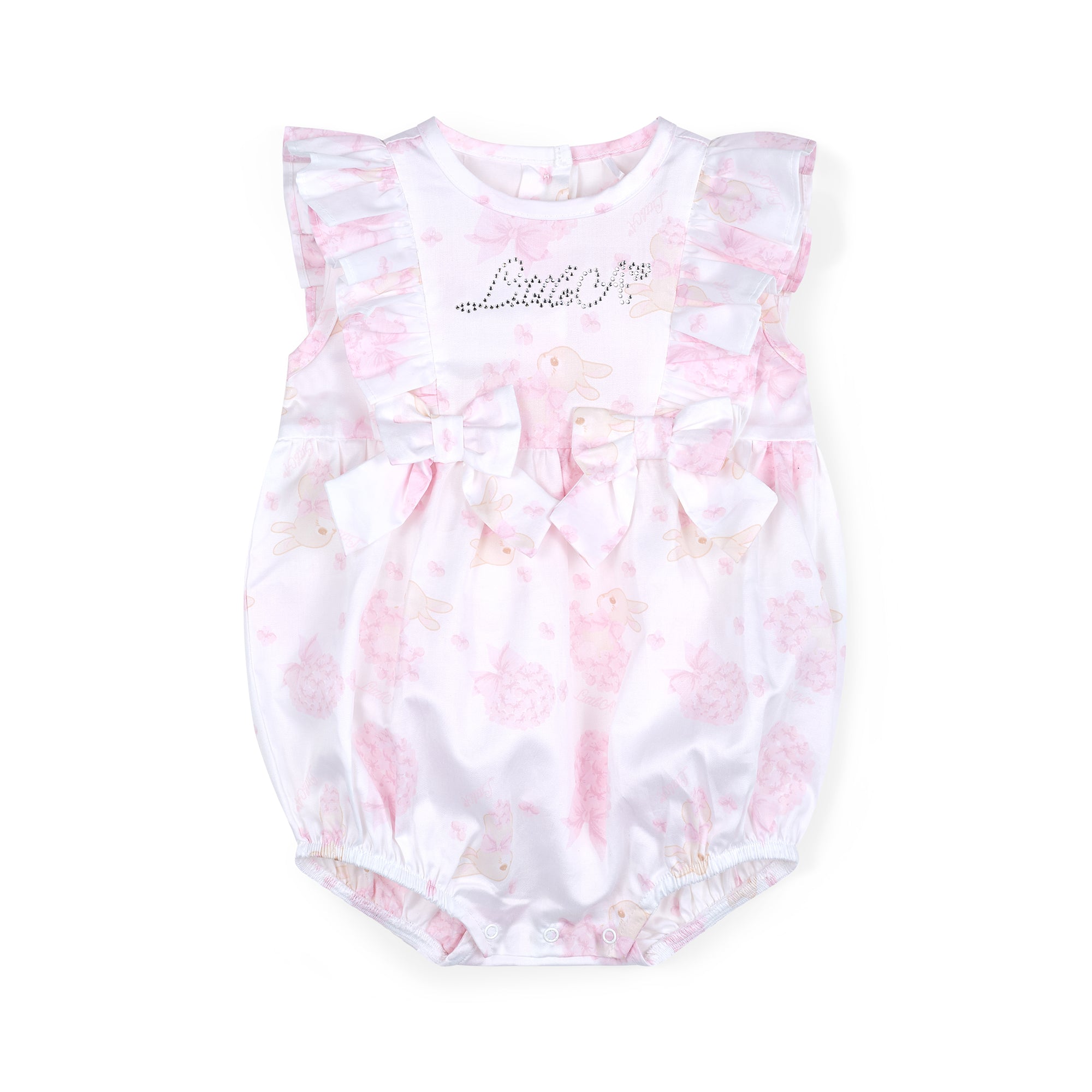 LITTLE A - Amira Bunny Print Romper - Bright White