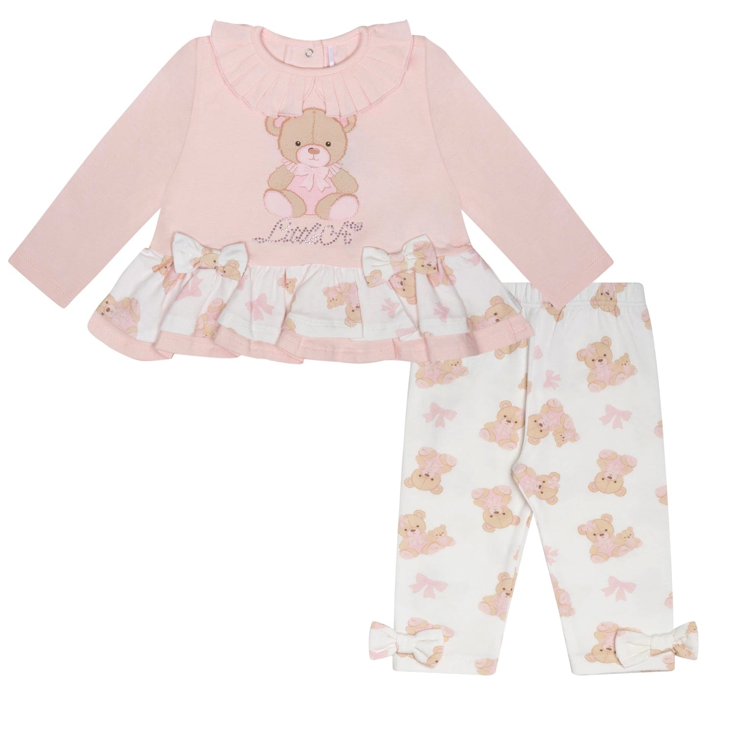 LITTLE A - Bear Hugs Genevieve Bear Print Legging Set - Baby Pink