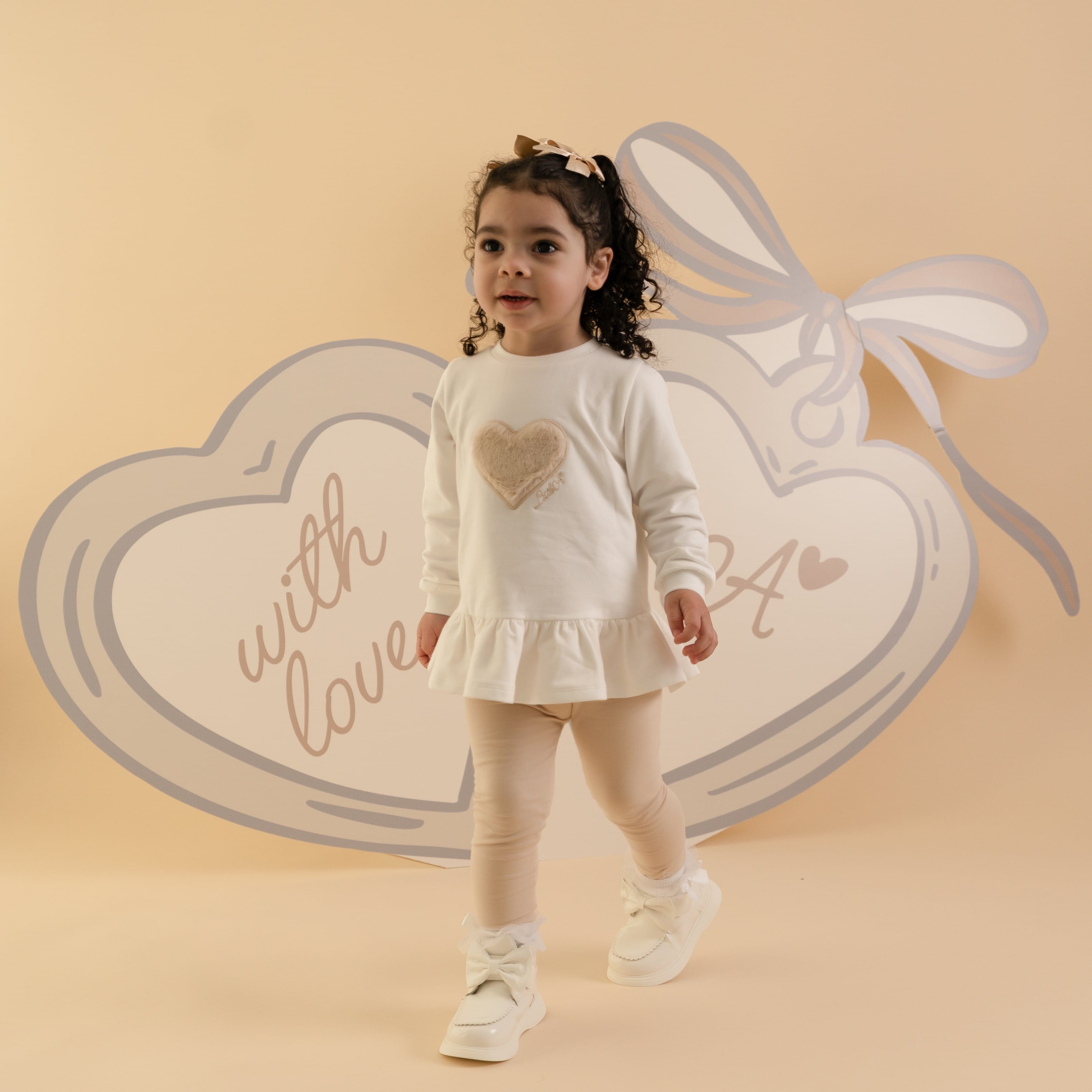 LITTLE A - Little Locket Demi Fur Heart Legging Set - Snow White