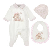 MONNALISA - Bunny Babygrow Three Piece Set - Pink