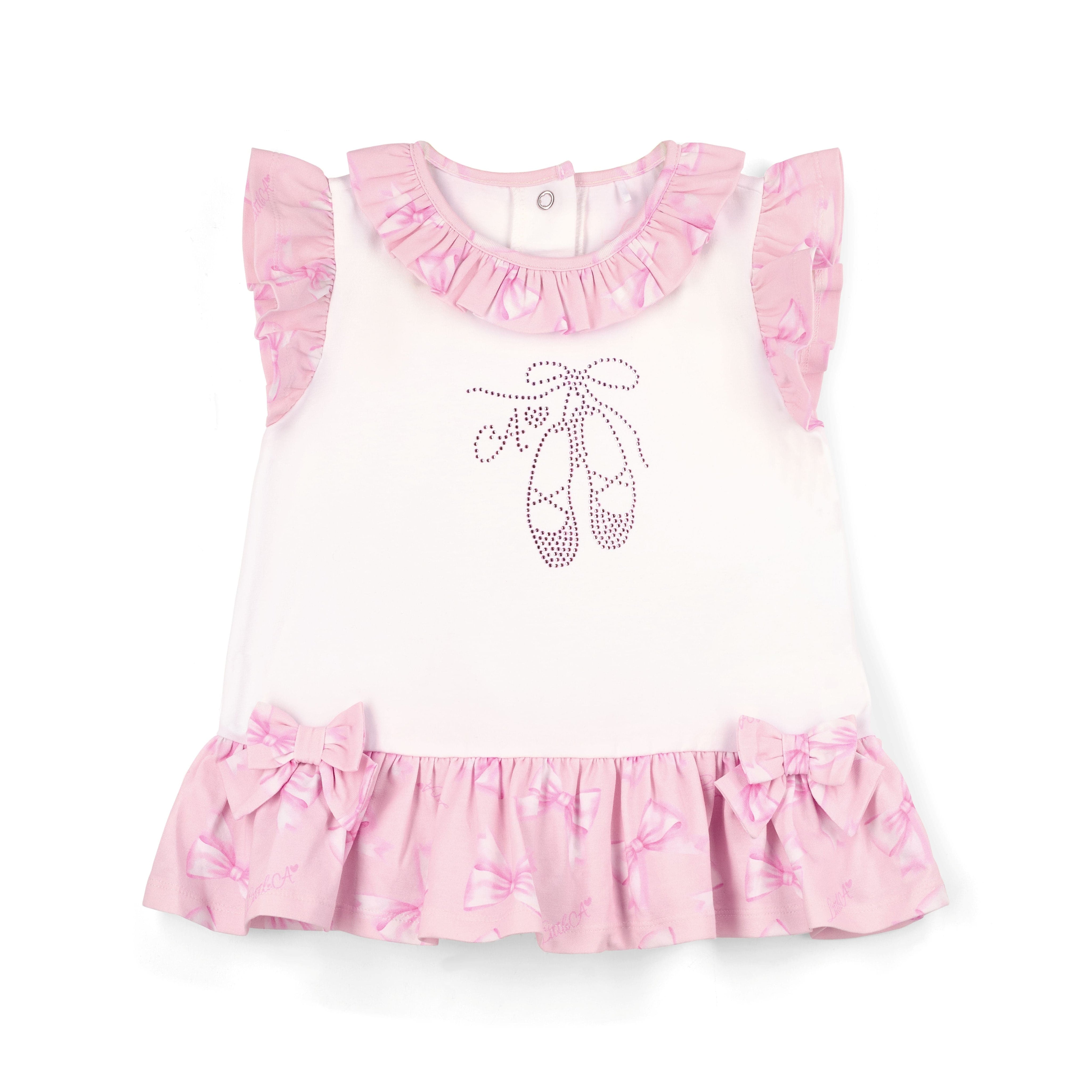 LITTLE A - Perfectly Pink Oriana Bow Print Legging Set - White