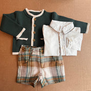 CESAR BLANCO- Three Piece Check Short & Knit Cardigan Set-Green