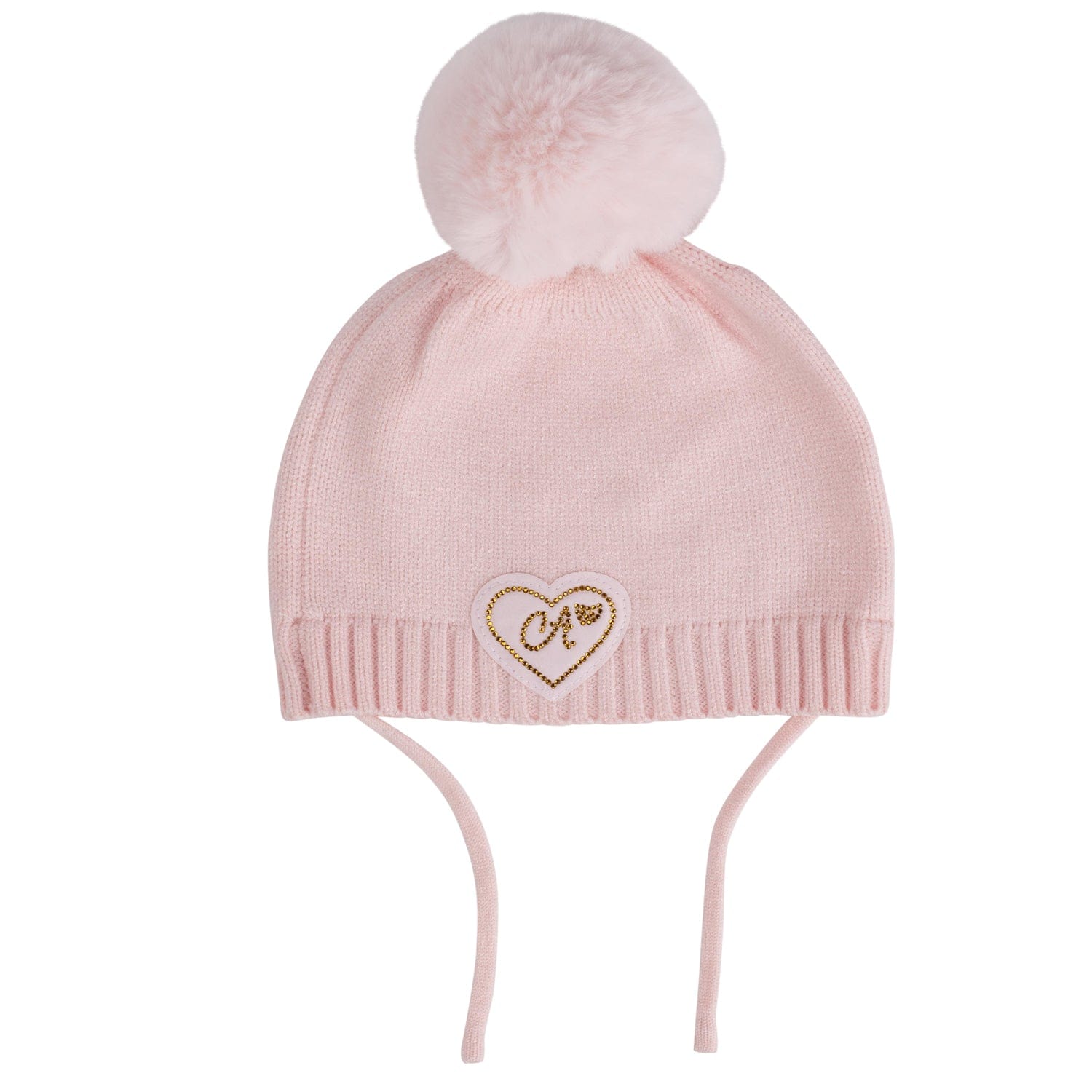 LITTLE A - Bear Hugs Glynne Bear Knitted Pom Pom Hat - Baby Pink