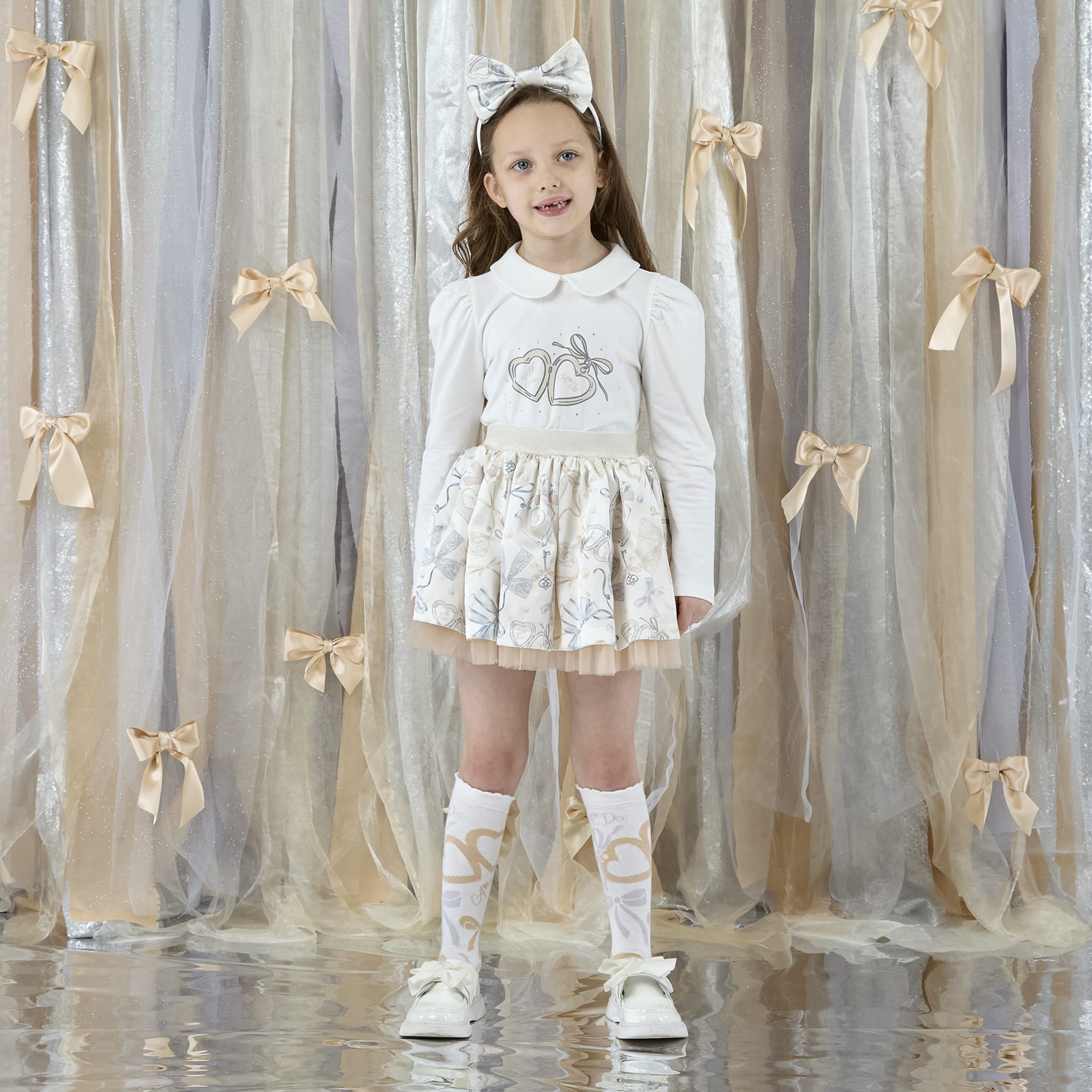 A DEE - Eau De A Dee Brie Bow Print Skirt Set - Snow White