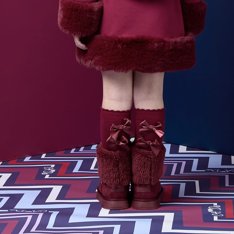 A Dee - Chevron Charm Ariel Bow Knee High Socks - Deep Cherry