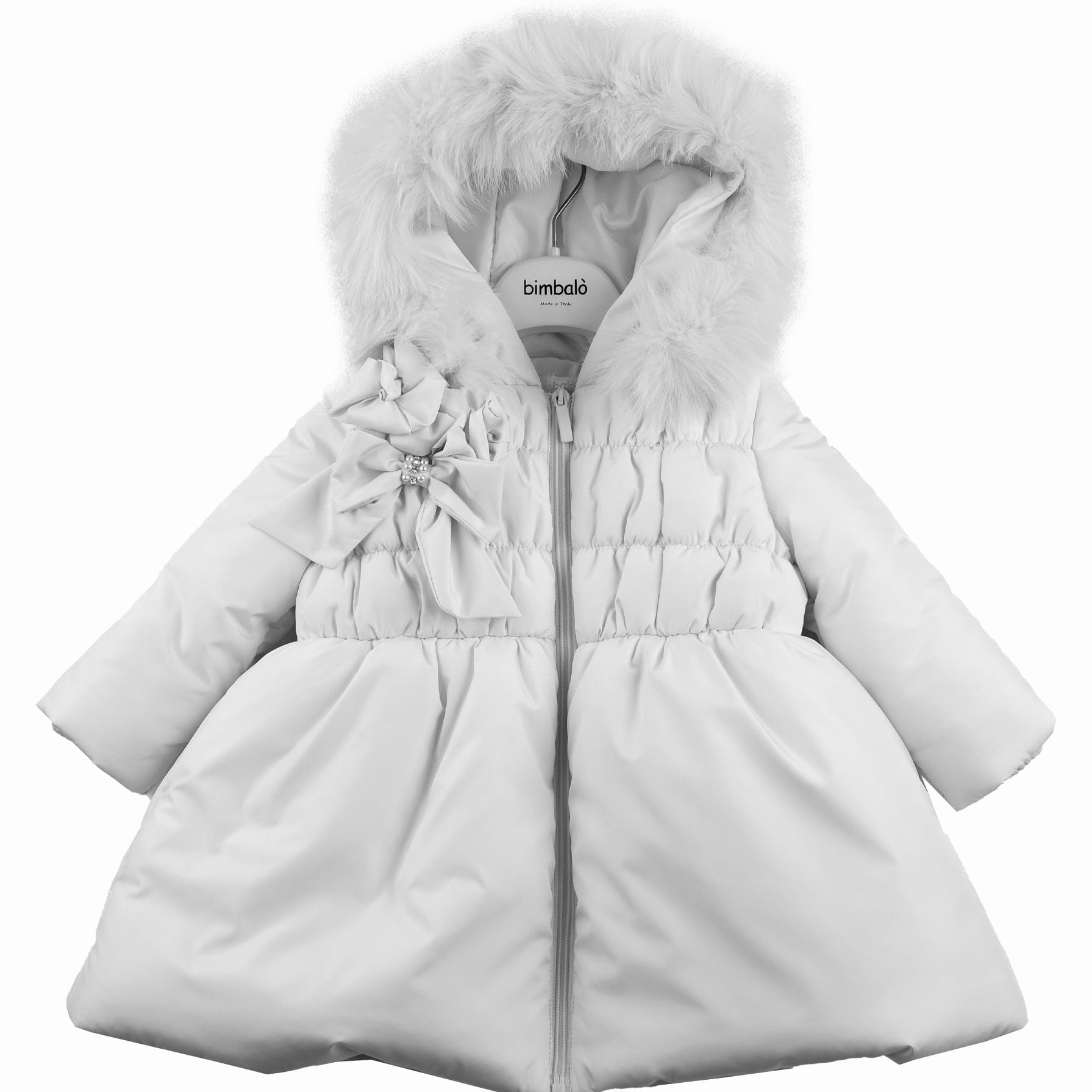 Bimbalo - Fur Hood Puffball Coat - Cream