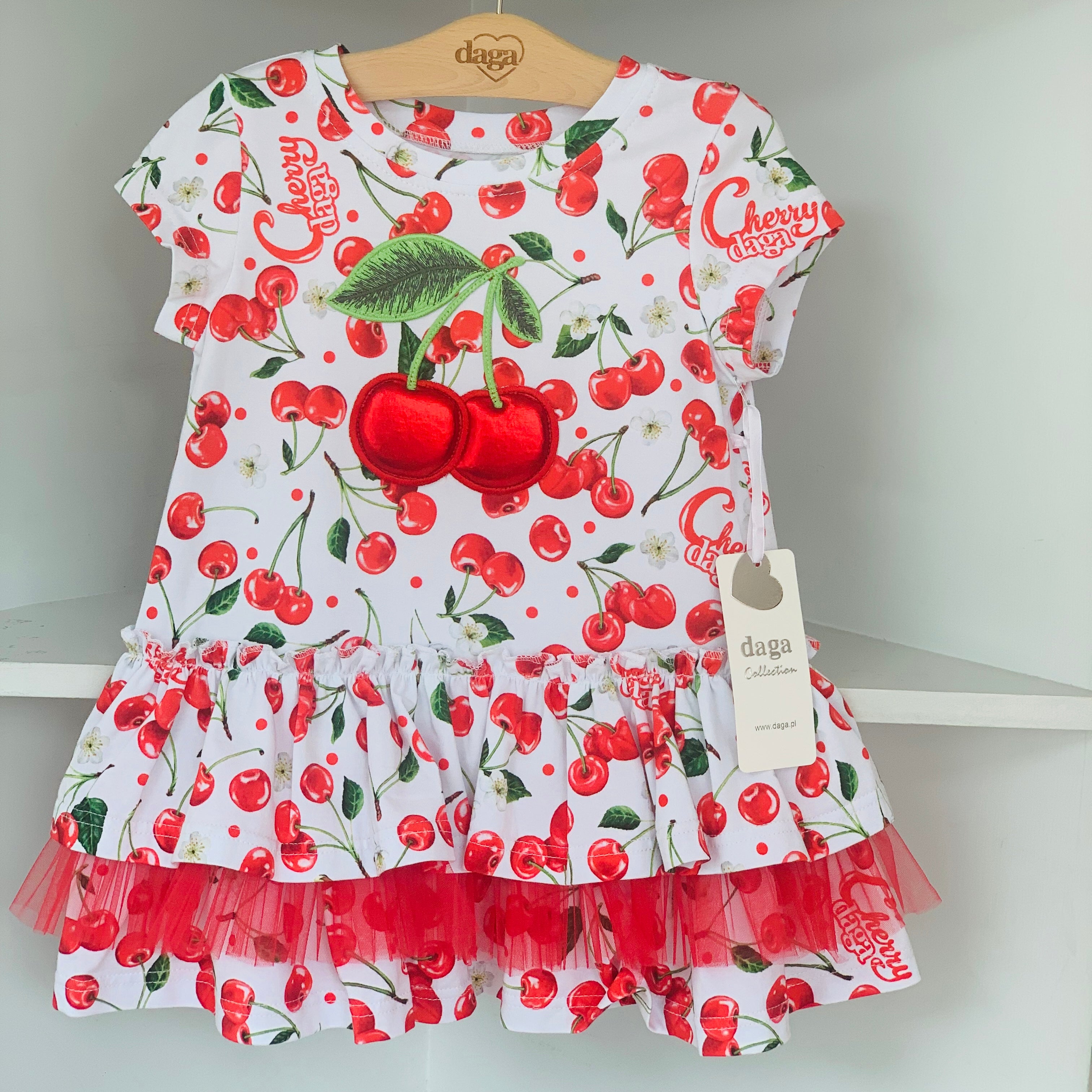 Daga - Fluffy Cherries Jersey Dress - White