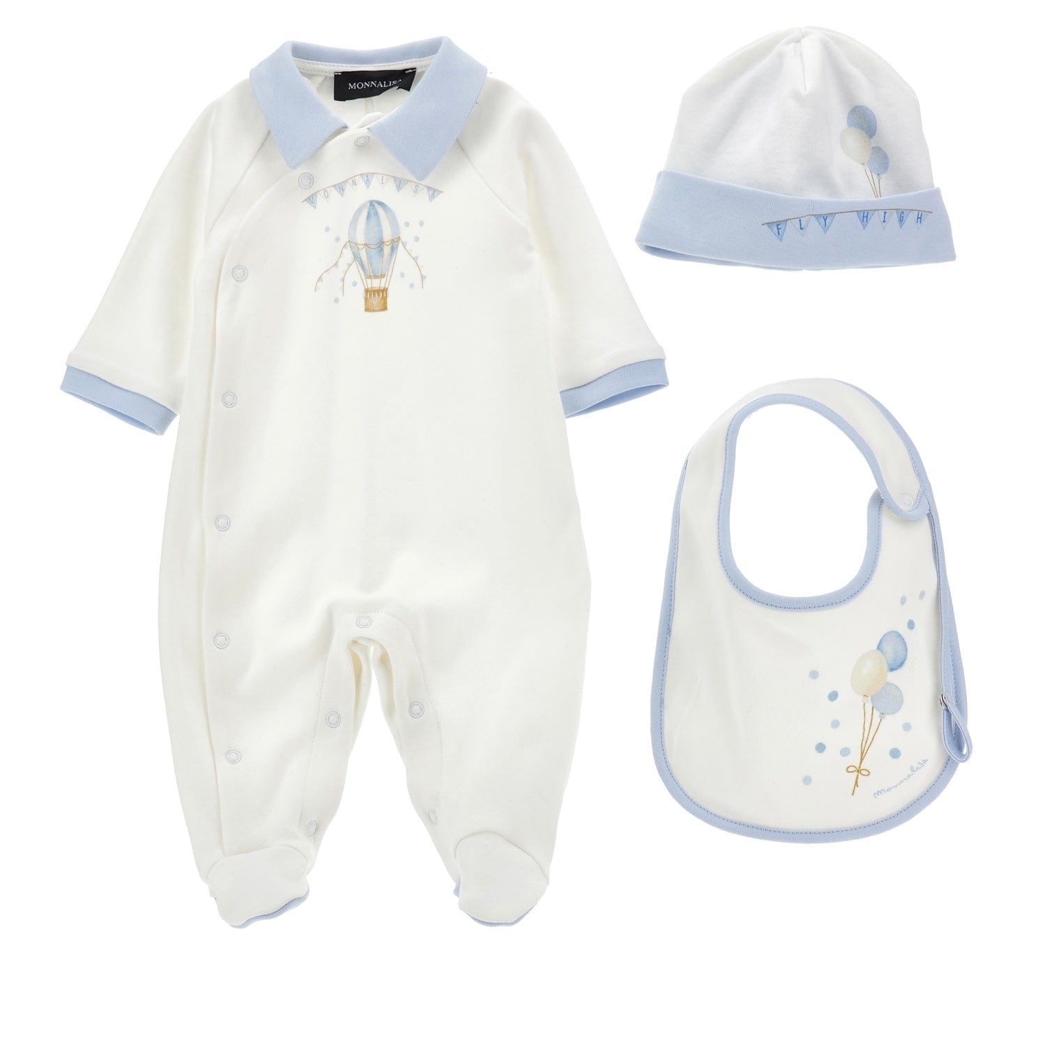 MONNALISA - Hot Air Balloon Babygrow Three Piece Set - White