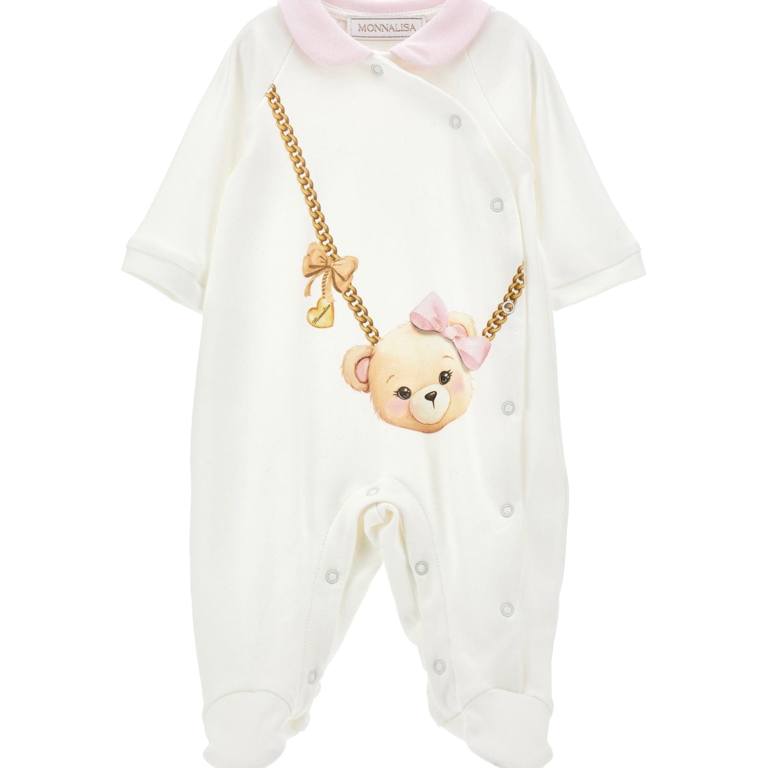 MONNALISA - Teddy Chain Babygrow  - Pink