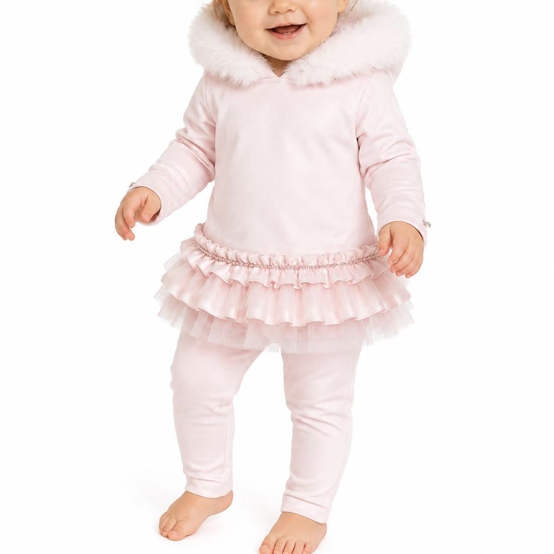Bimbalo -Hooded Fur Leggings Set - Pink
