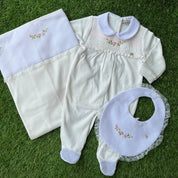 Piccola Speranza -Peter Pan collar Embroidered Baby Layette Three Piece Set- Cream