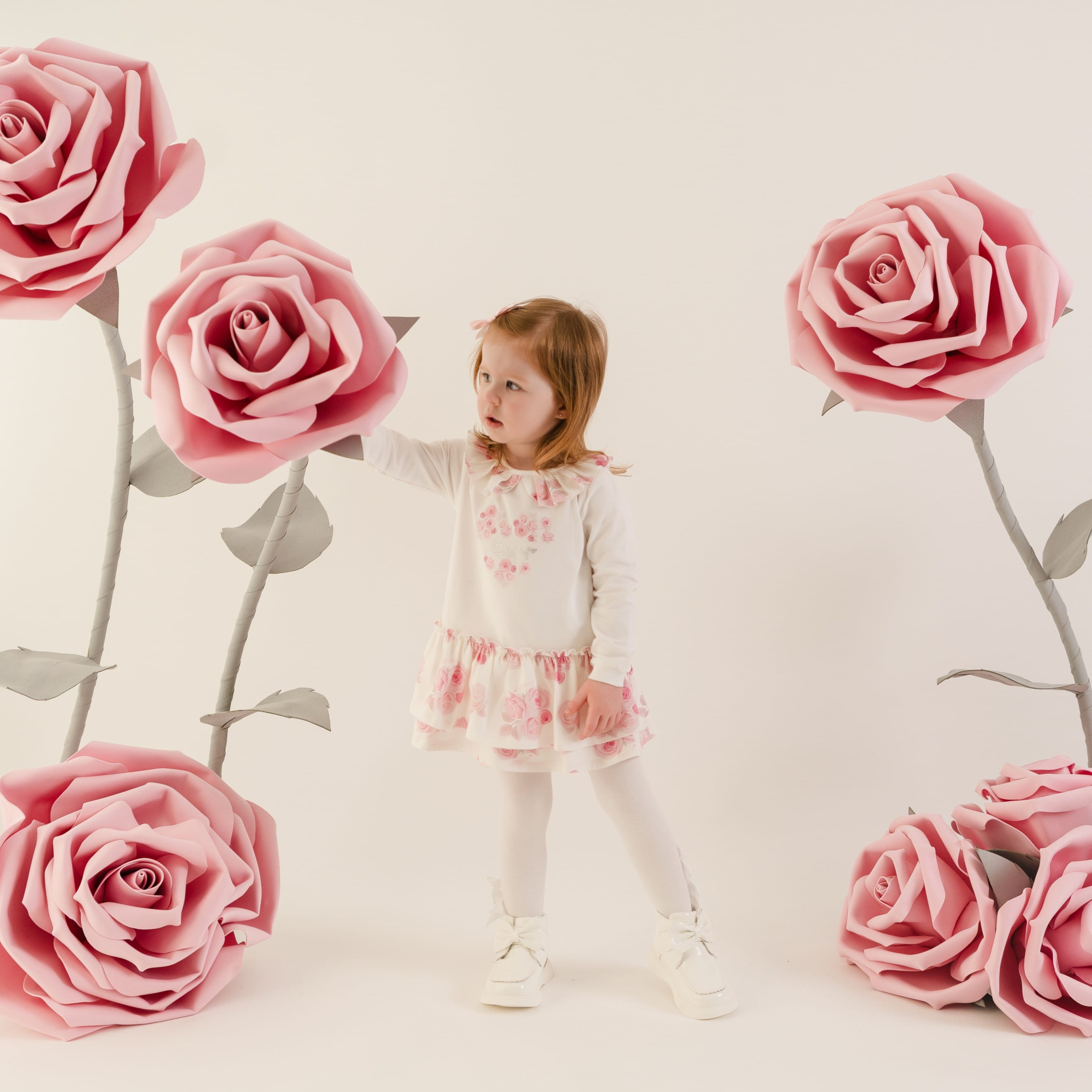 LITTLE A - Little Bloom Darla Rose Print Dress - Snow White